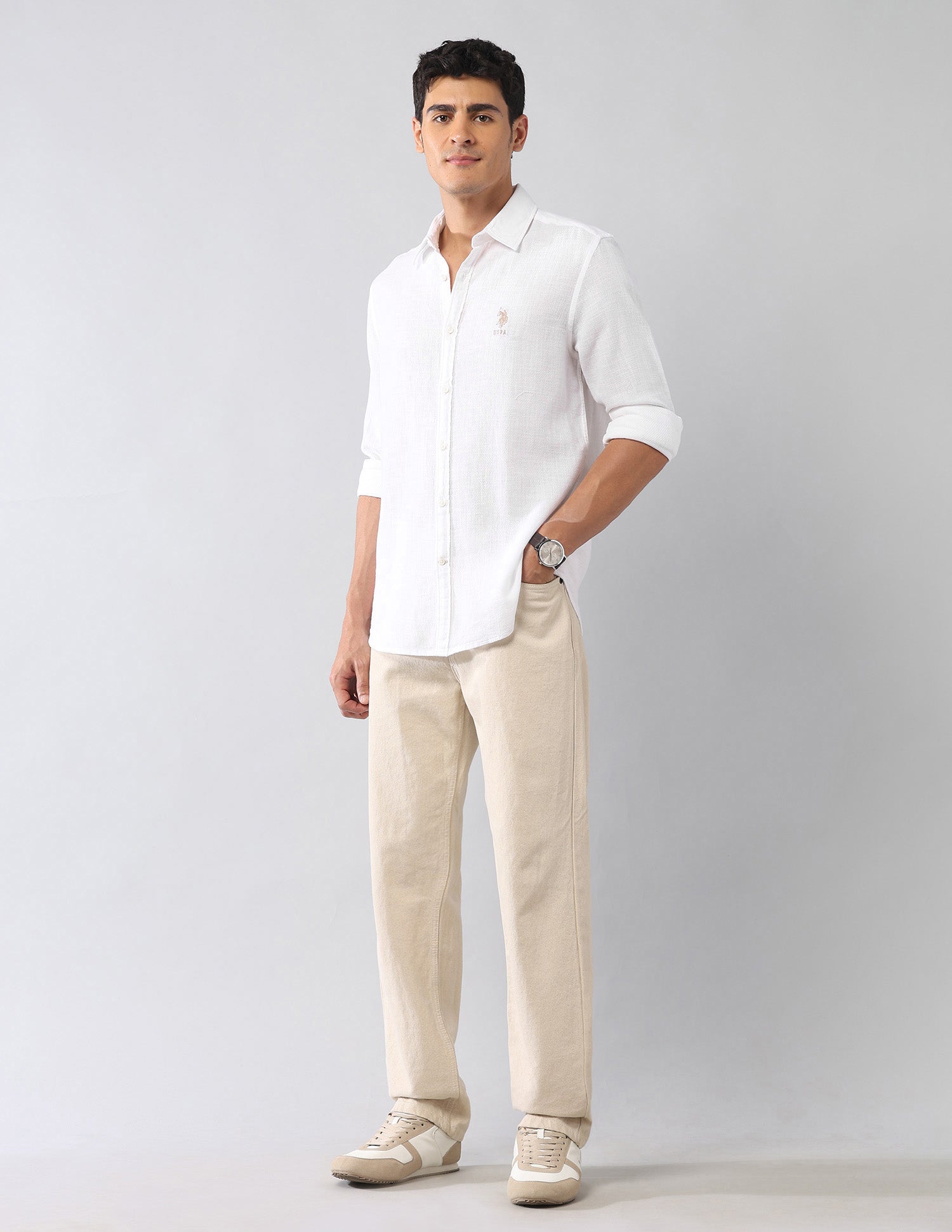 Textured Dobby Regular Fit Formal Shirt White - U.S. Polo Assn. India | Large