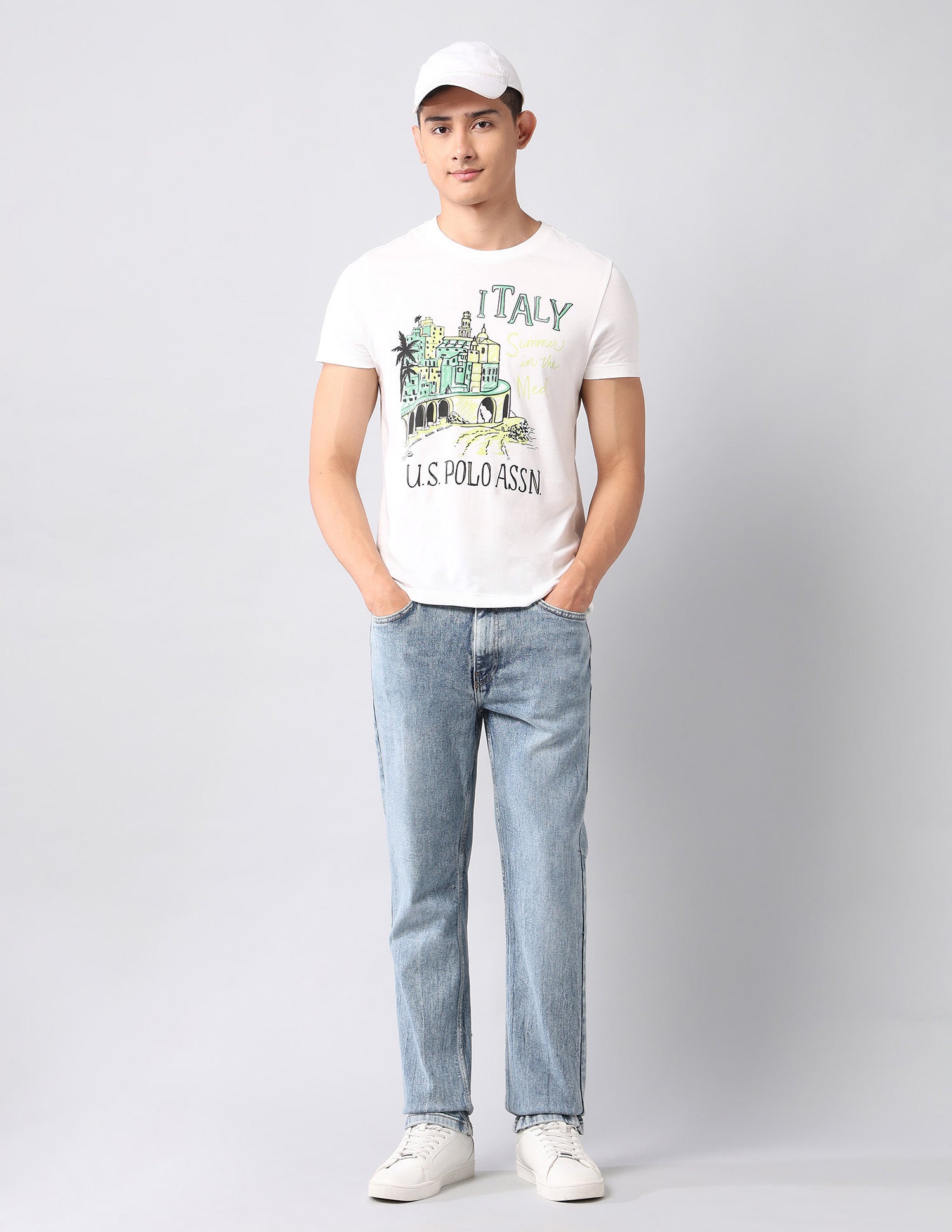 Muscle Fit Graphic Printed T-Shirt Ivory - U.S. Polo Assn. India | Large