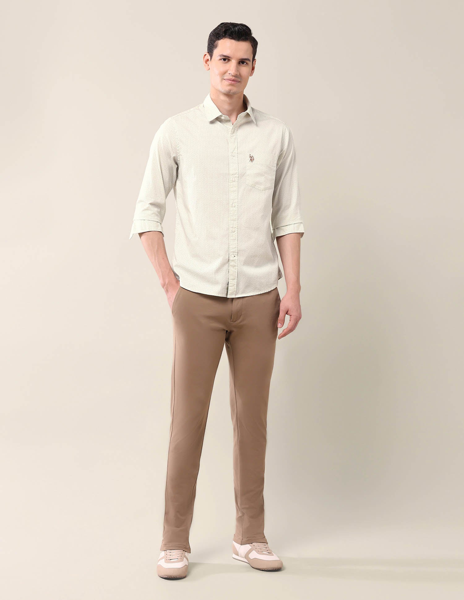 All-Over Printed Tailored Fit Shirt Cream - U.S. Polo Assn. India | Large