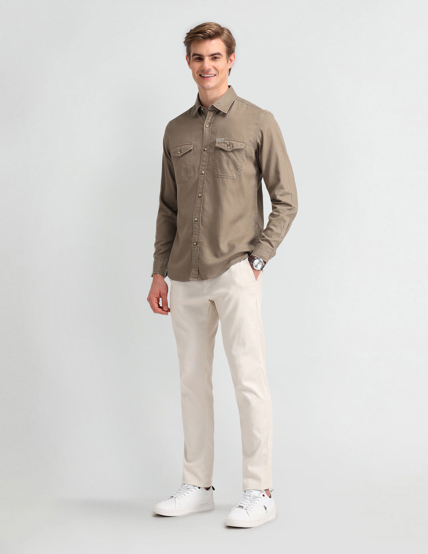 Slim Fit Cavalry Twill Shirt Light Khaki - U.S. Polo Assn. India | Large