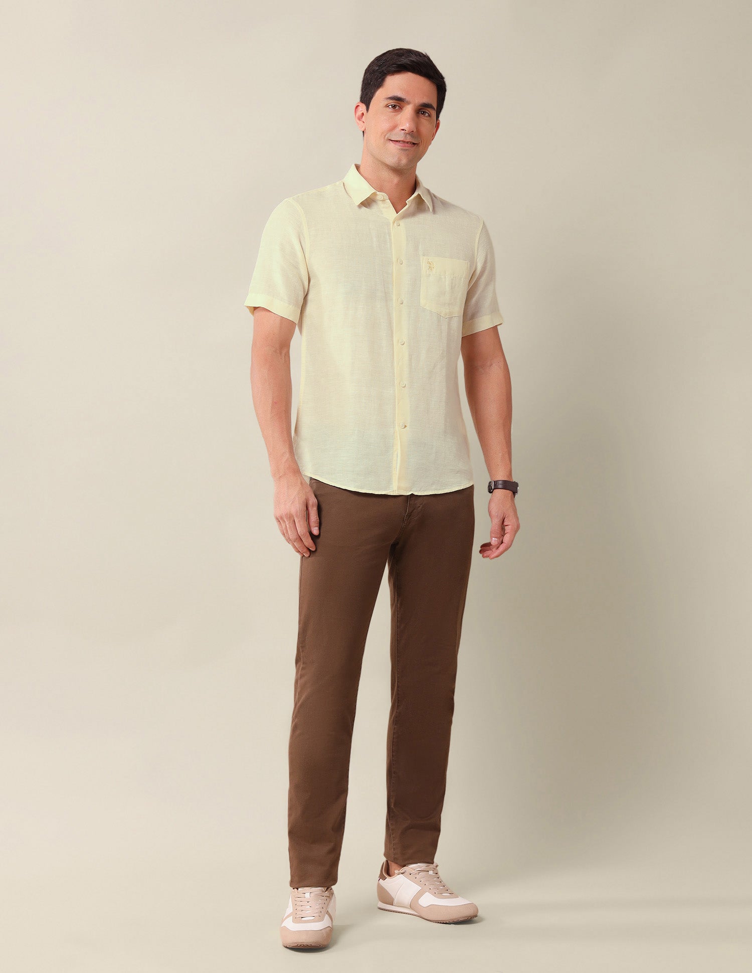 Solid Tailored Fit Shirt Light Yellow - U.S. Polo Assn. India | Large