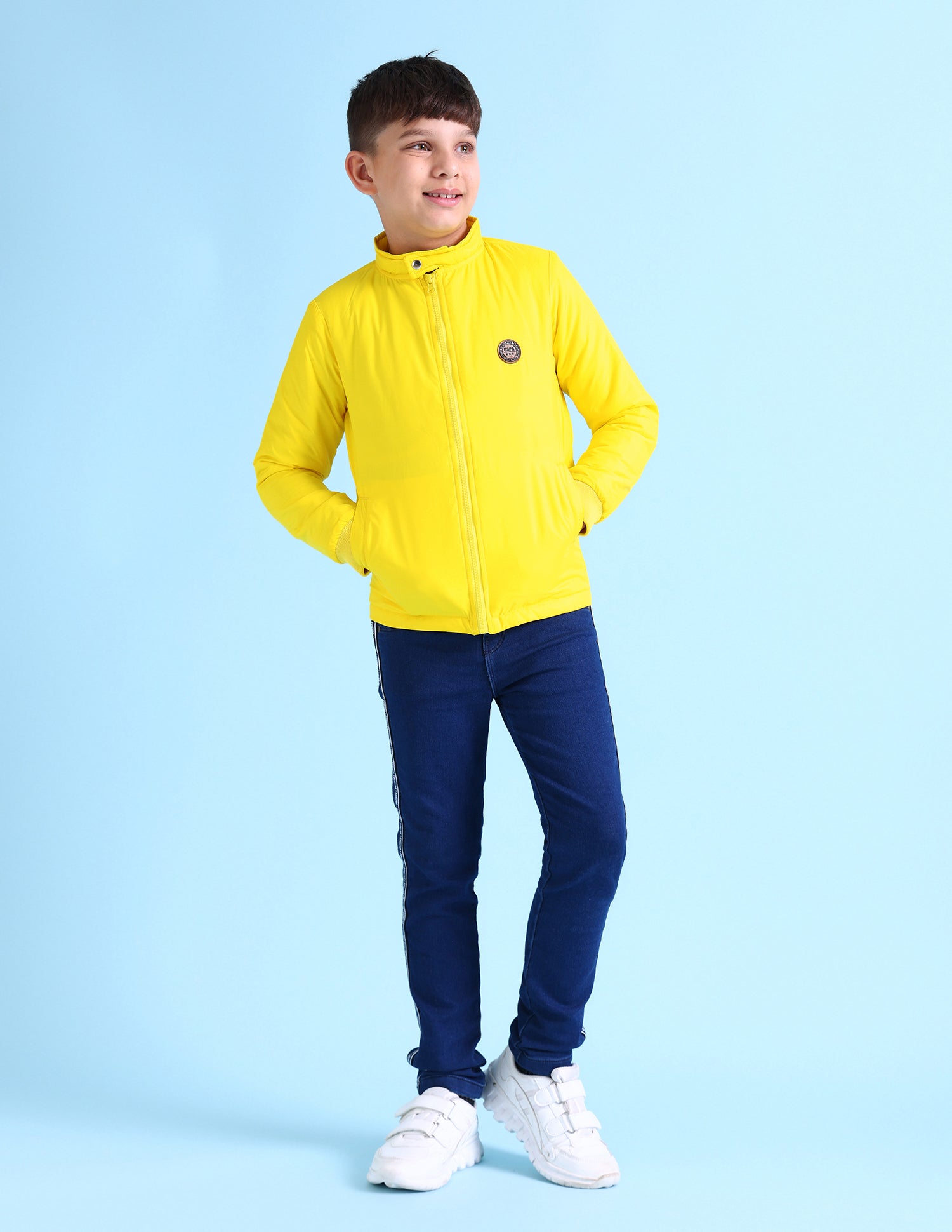 Appliqued Logo Stand Collar Jacket Yellow - U.S. POLO ASSN. | Large