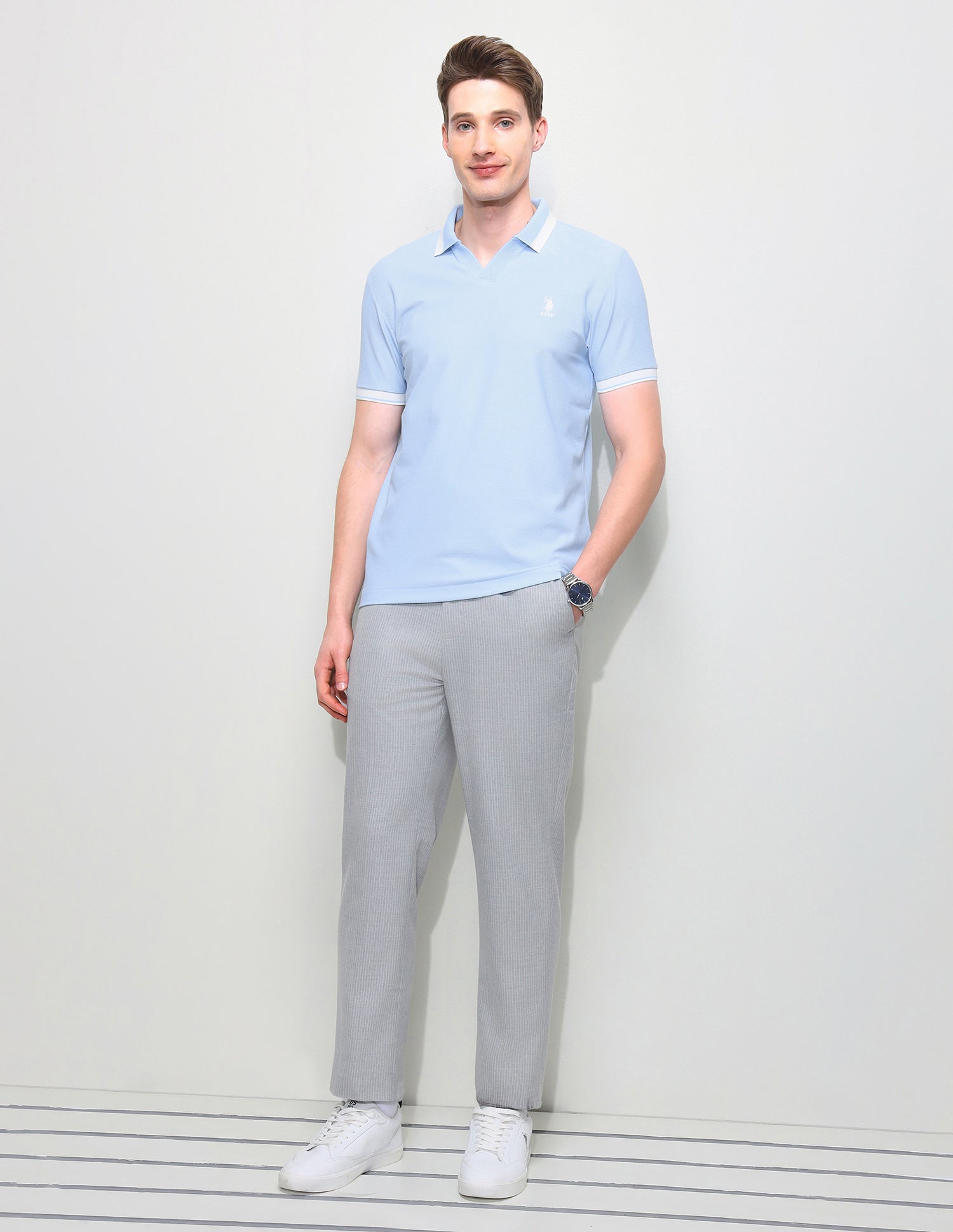 Solid Slim Fit Polo Shirt Light Blue - U.S. Polo Assn. India | Large