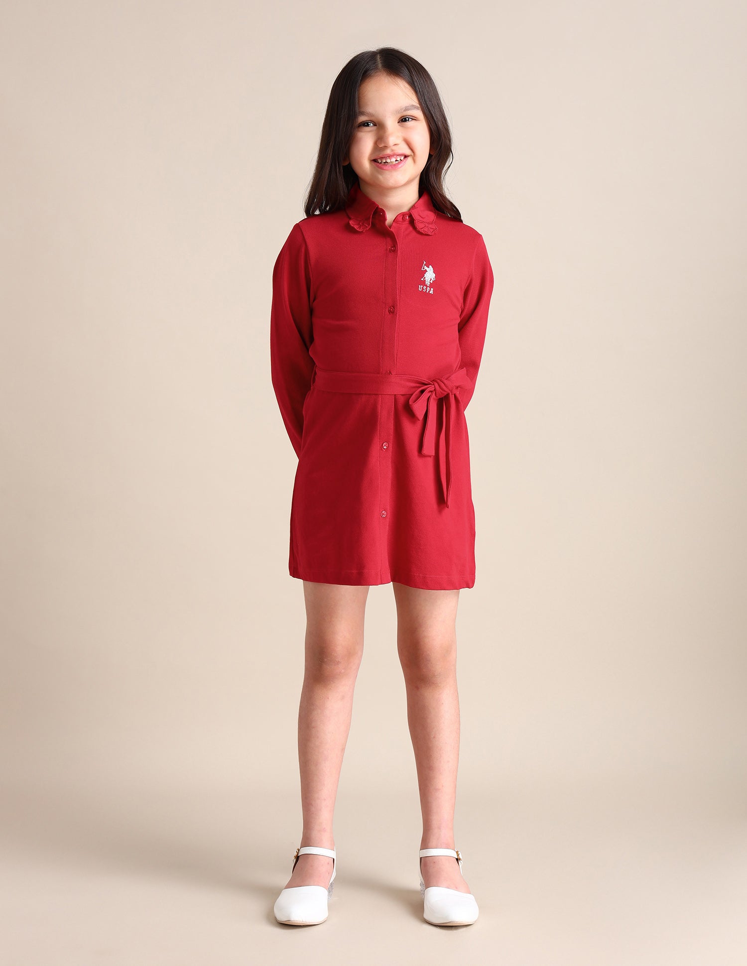 Girls Cotton Shirt Dress Salsa Red - U.S. POLO ASSN. | Large
