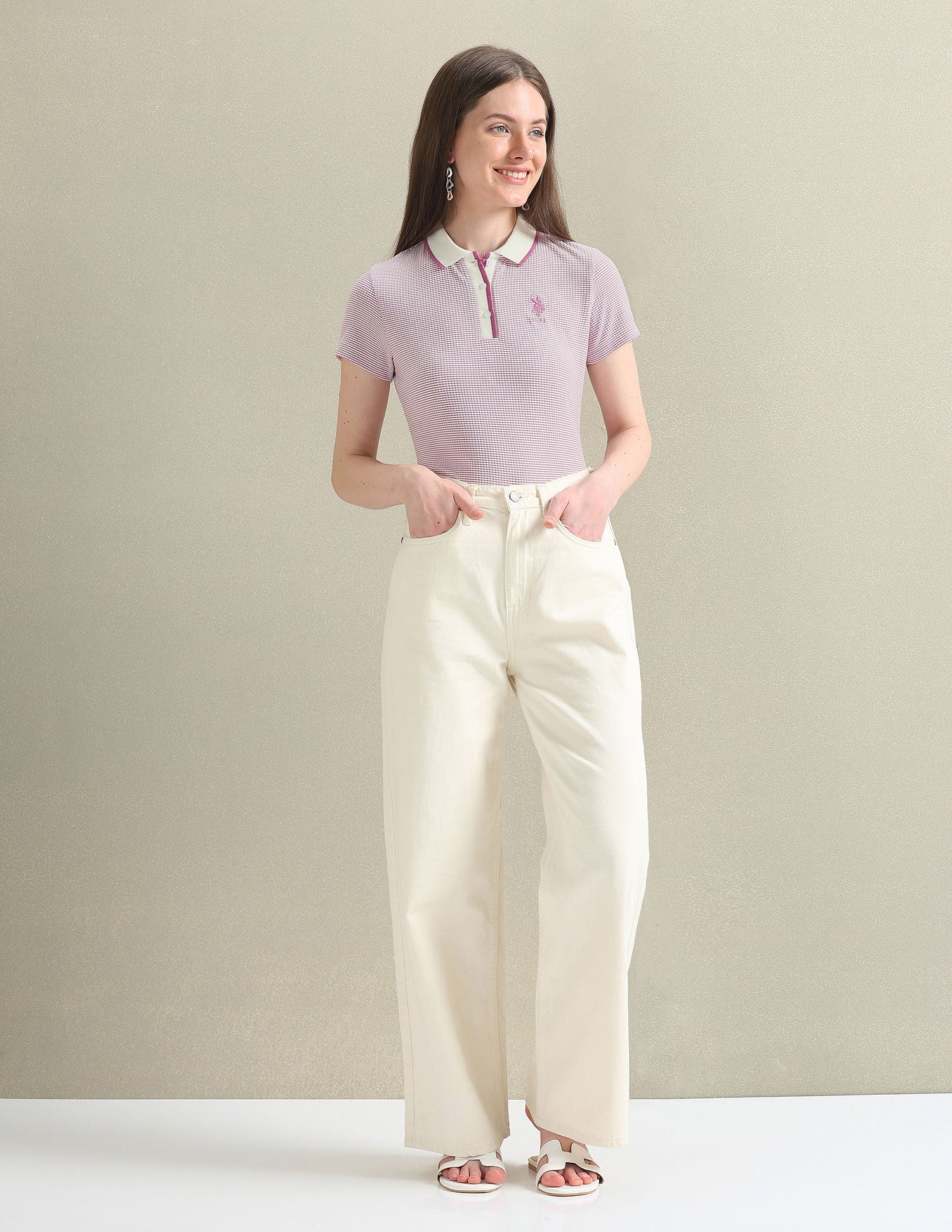 Tipped Collar Patterned Polo Shirt Purple - U.S. POLO ASSN. | Large