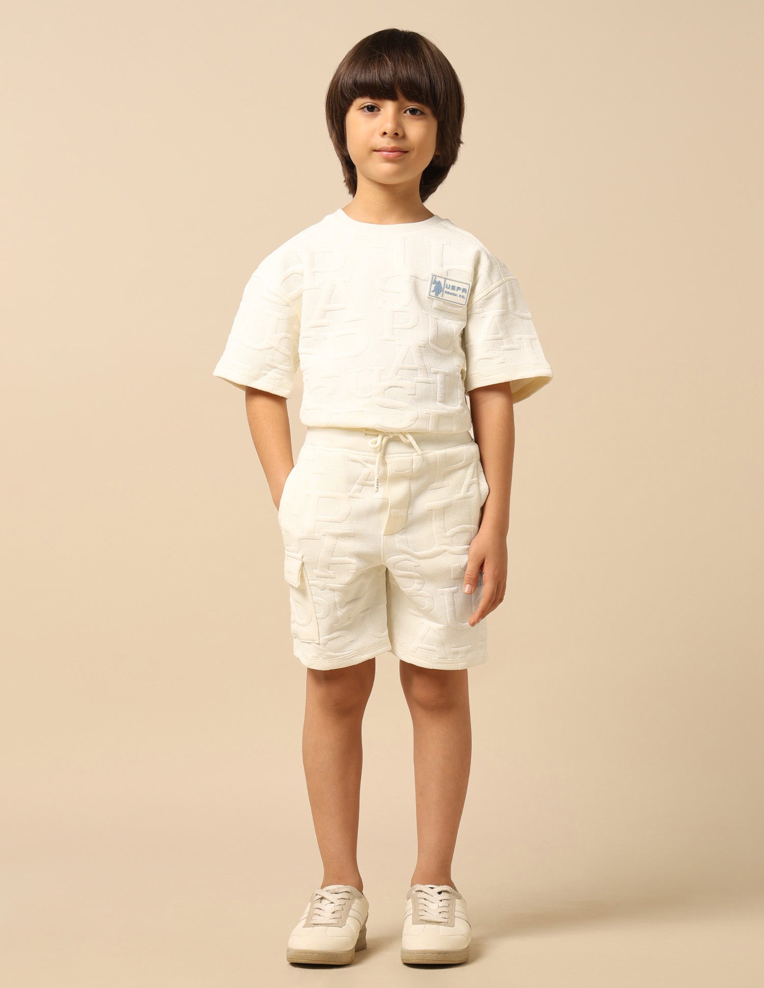 Boys Brand Embossed Regular Fit Shorts White - U.S. POLO ASSN. | Large