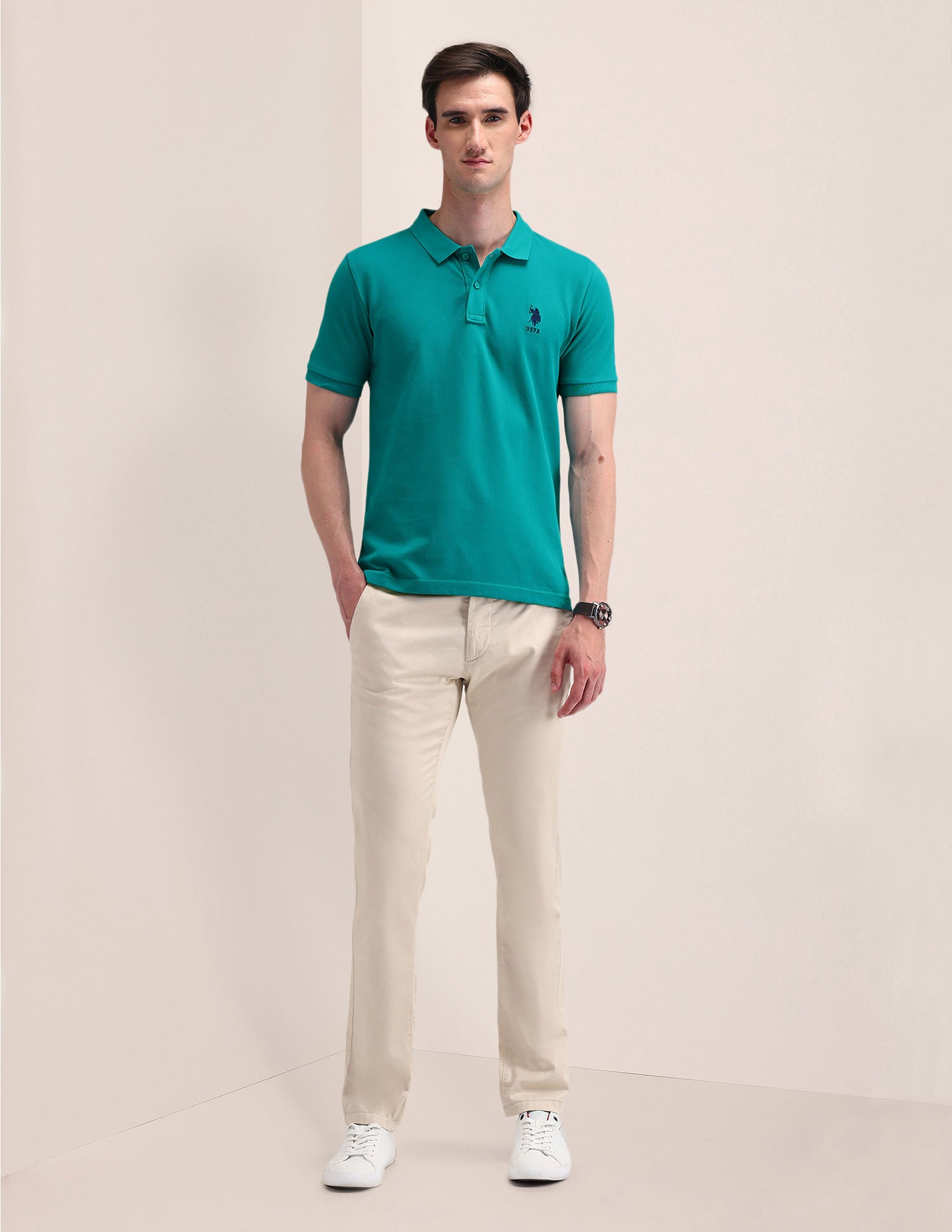 Solid Slim Fit Polo Shirt Green - U.S. POLO ASSN. | Large