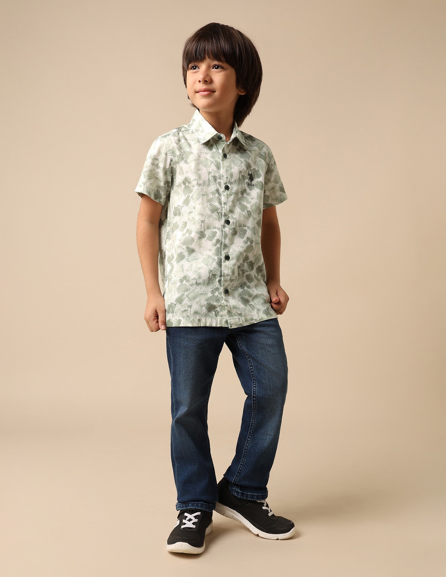 Boys Abstract Printed Satin Shirt Light Green - U.S. POLO ASSN. | Large