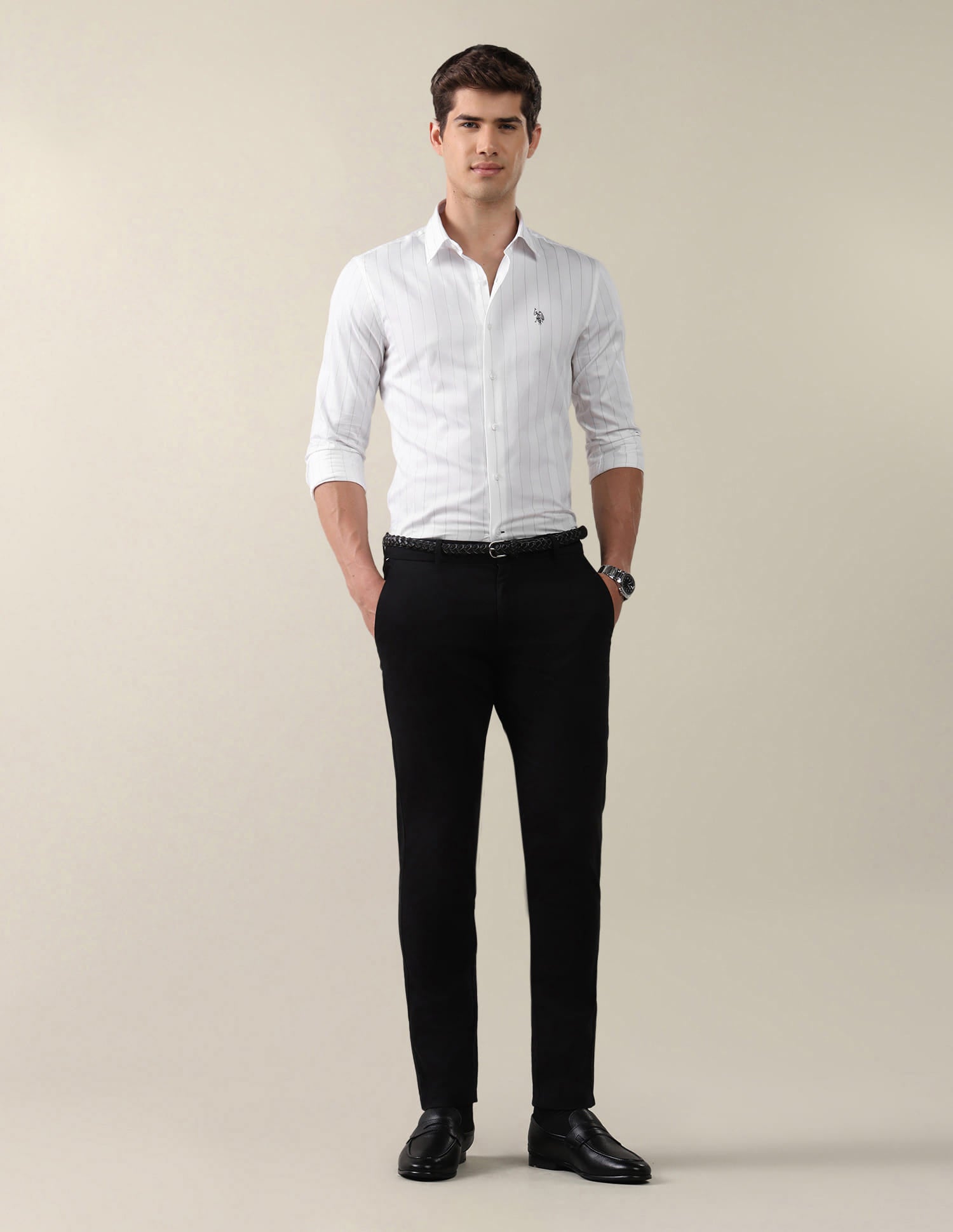Satin Vertical Striped Shirt White - U.S. Polo Assn. India | Large