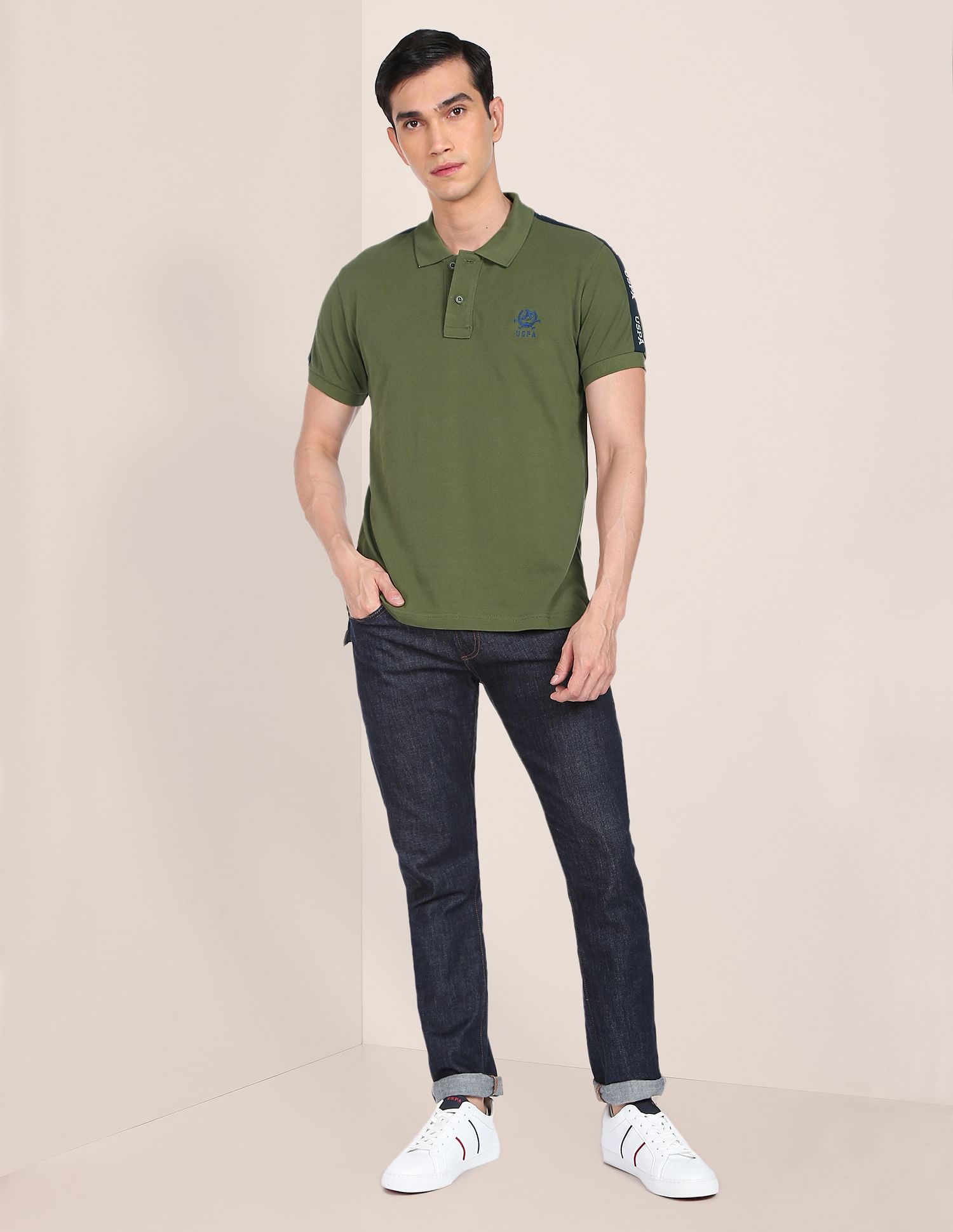Brand Tape Solid Cotton Polo Shirt Olive - U.S. POLO ASSN. | Large