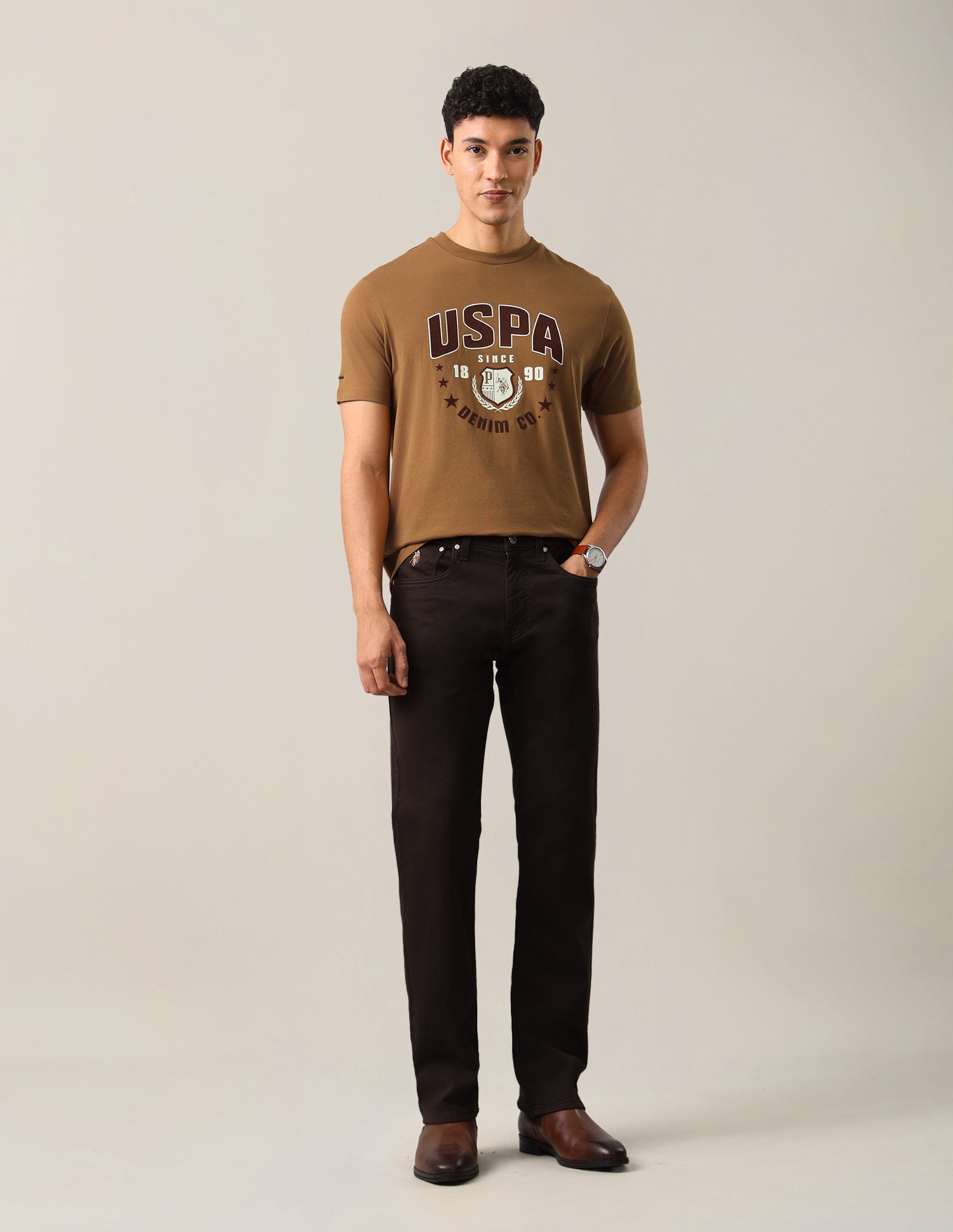 Graphic Brand Printed Slim Fit T-Shirt Bronze - U.S. Polo Assn. India | Large