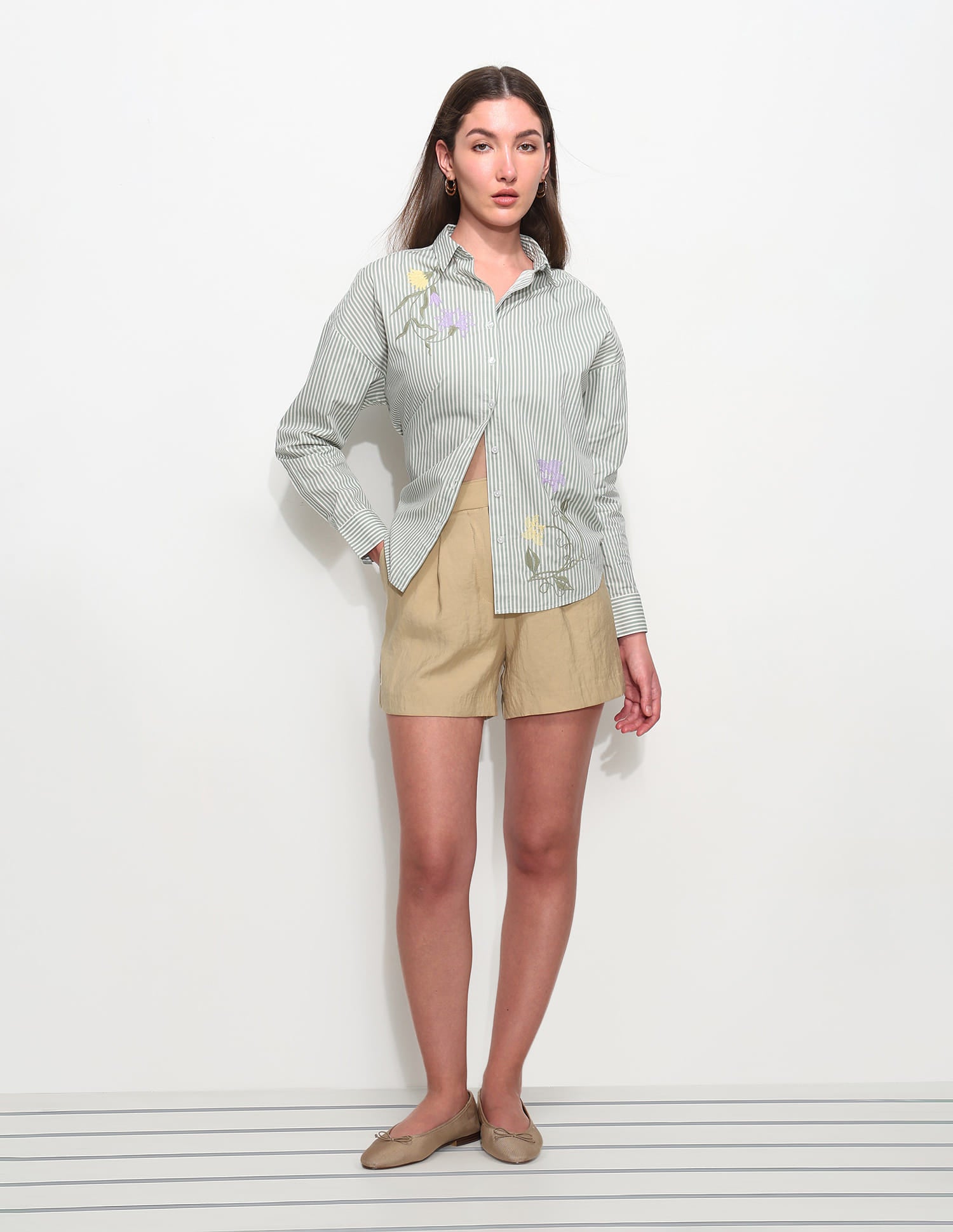 Relaxed Striped Shirt With Embroidery Green - U.S. Polo Assn. India | Large