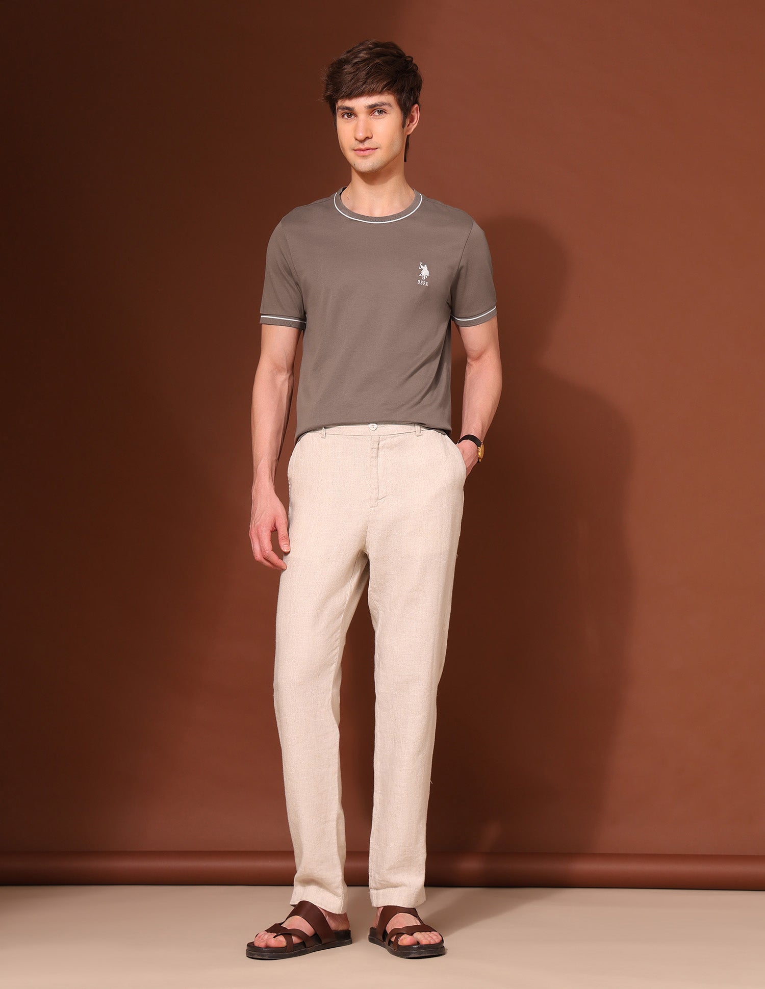 Pure Cotton Slim Fit Classic T-Shirt Brown - U.S. Polo Assn. India | Large
