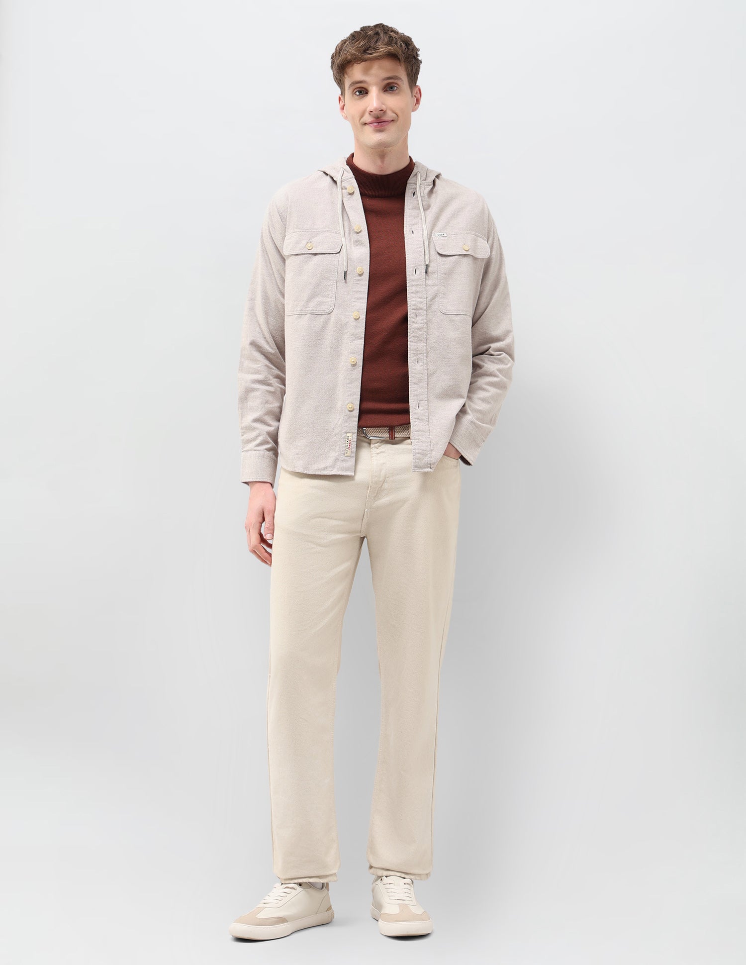 Heathered Loose Fit Shirt Beige - U.S. POLO ASSN. | Large