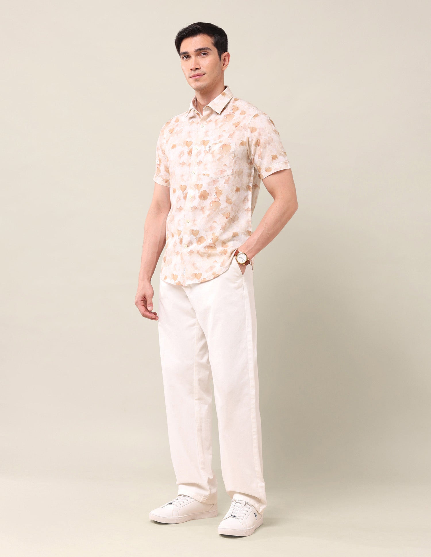 Tailored Fit Floral Printed Shirt Beige - U.S. Polo Assn. India | Large