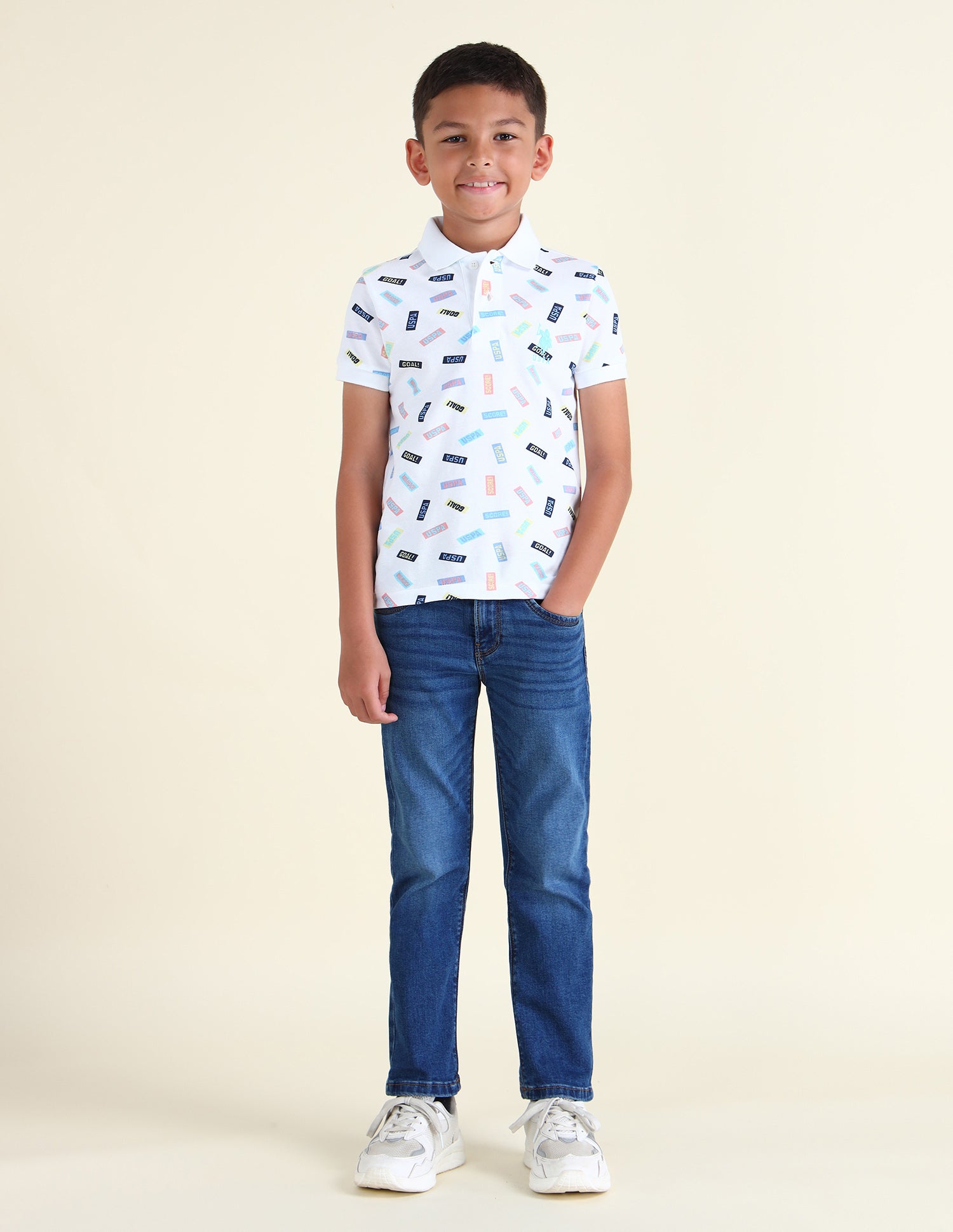 Boys Brand Printed Regular Fit Polo Shirts White - U.S. POLO ASSN. | Large
