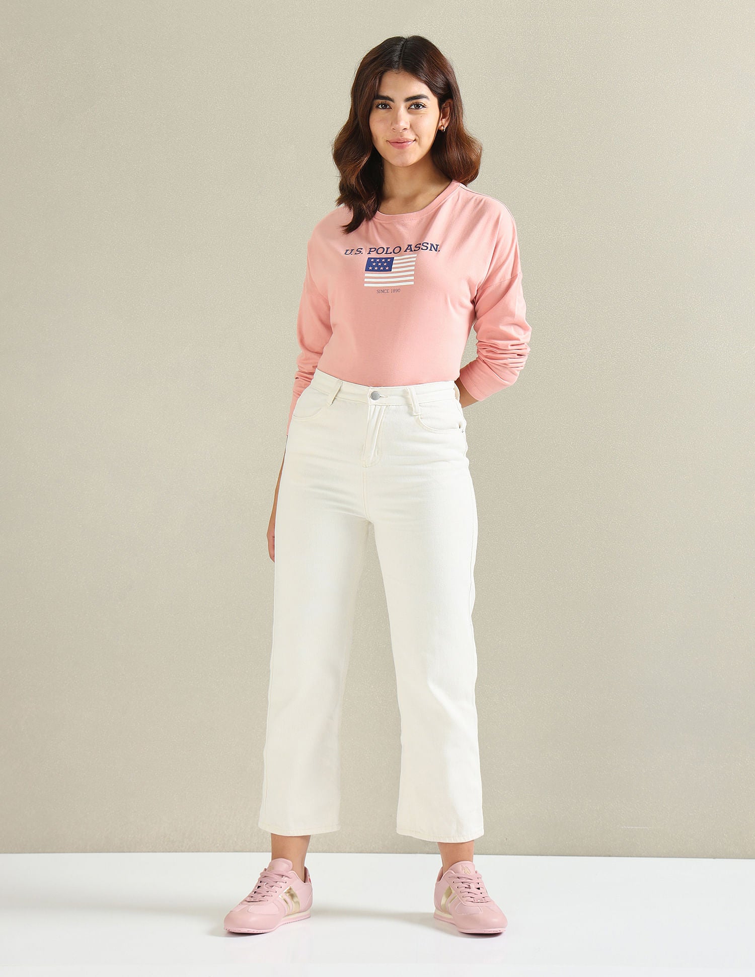 Drop Shoulder Pure Cotton T-Shirt Peach - U.S. POLO ASSN. | Large