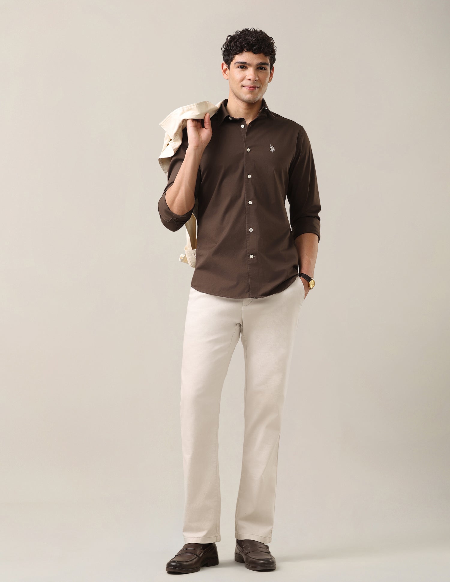 Solid Twill Shirt Dark Brown - U.S. Polo Assn. India | Large