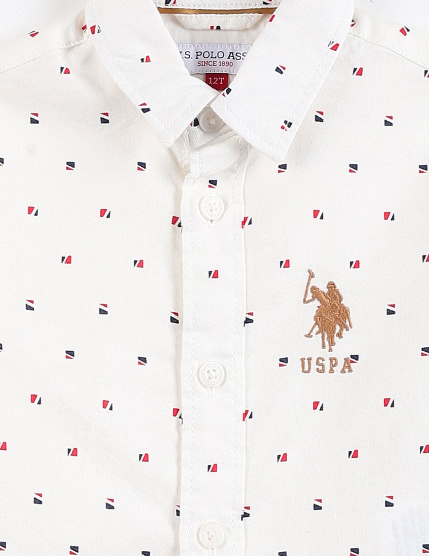 Geometric Print Dobby Cotton Shirt Off White - U.S. POLO ASSN. | Large