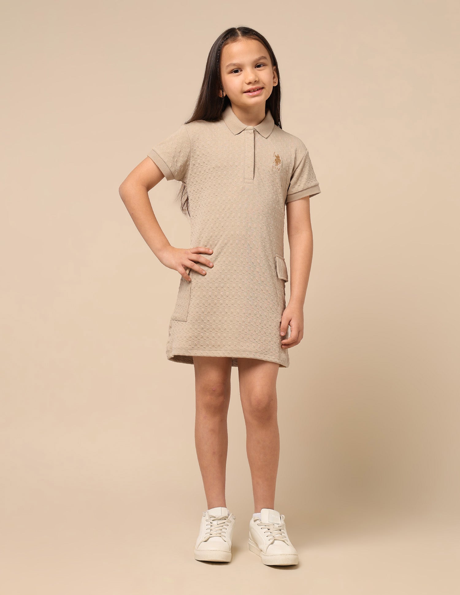 Girls Textured T-Shirt Dress Beige - U.S. POLO ASSN. | Large