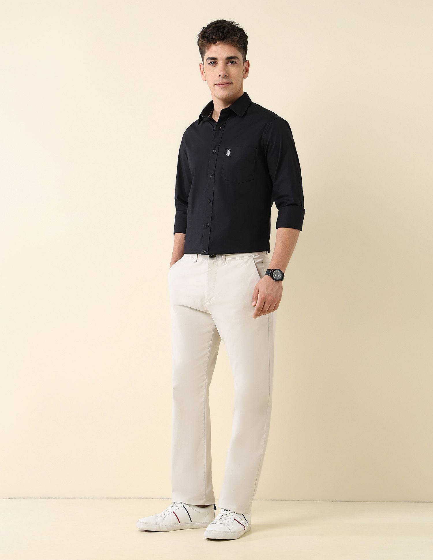 Poplin Solid Stretch Shirt Black - U.S. Polo Assn. India | Large