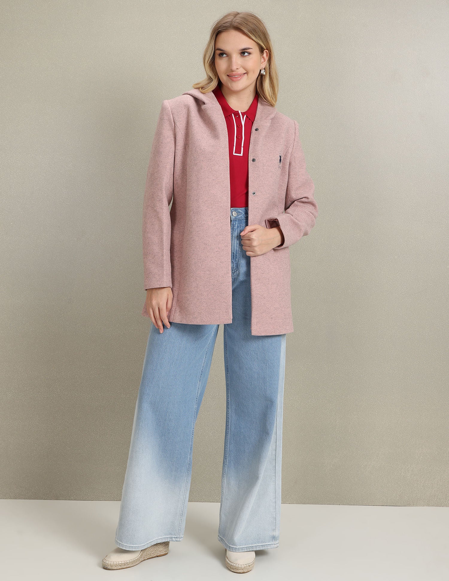 Longline Heathered Hooded Jacket Pink - U.S. POLO ASSN. | Large