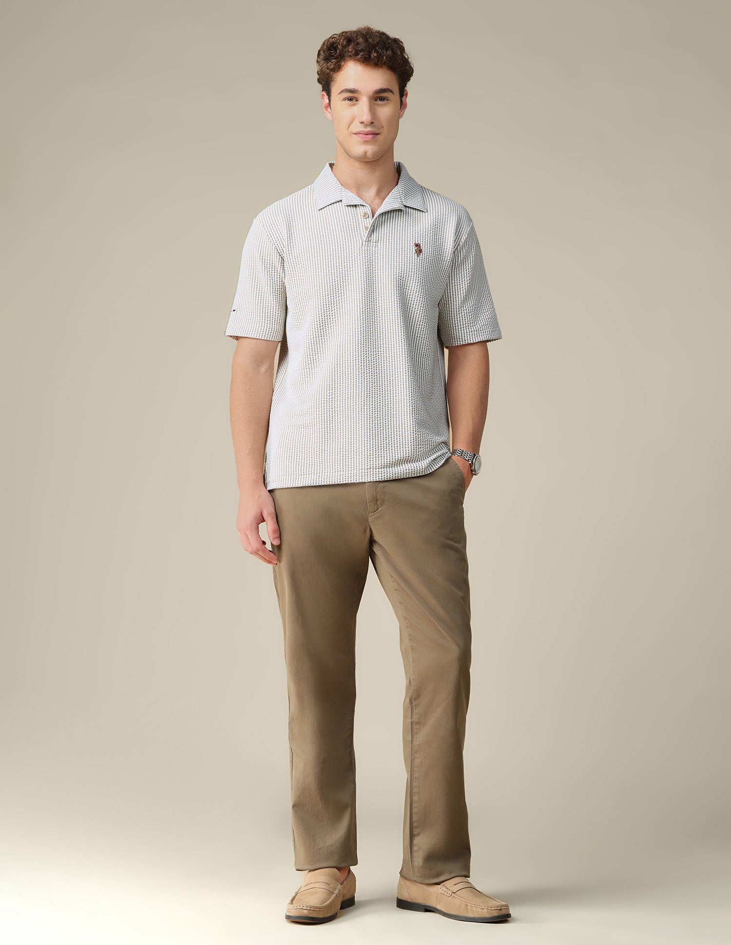 Vertical Striped Relaxed Fit Polo Shirt Khaki - U.S. Polo Assn. India | Large