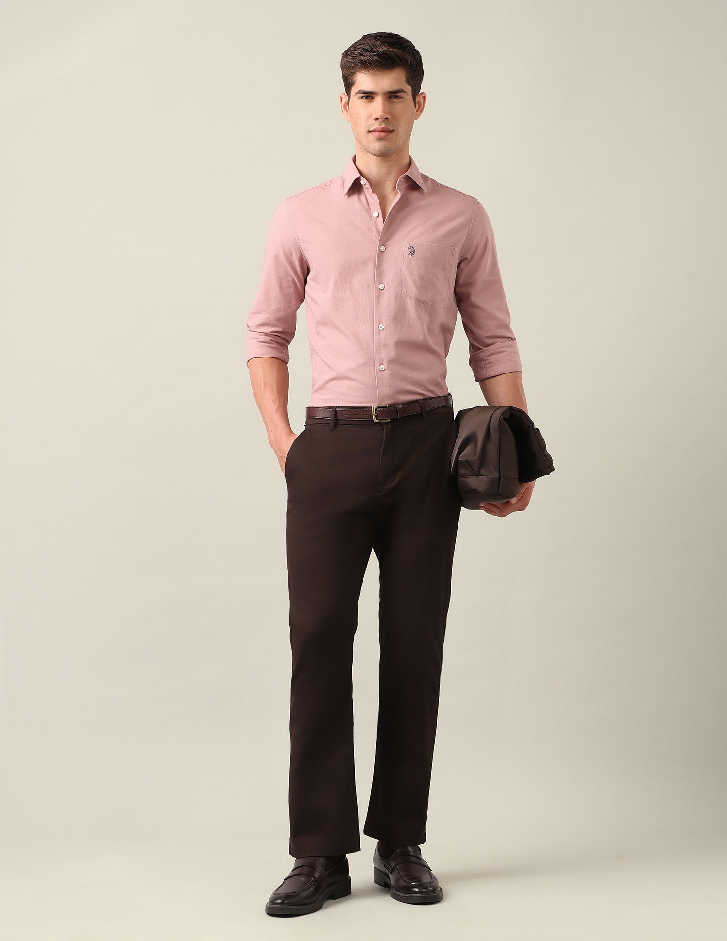 Tailored Fit Solid Shirt Peach - U.S. Polo Assn. India | Large