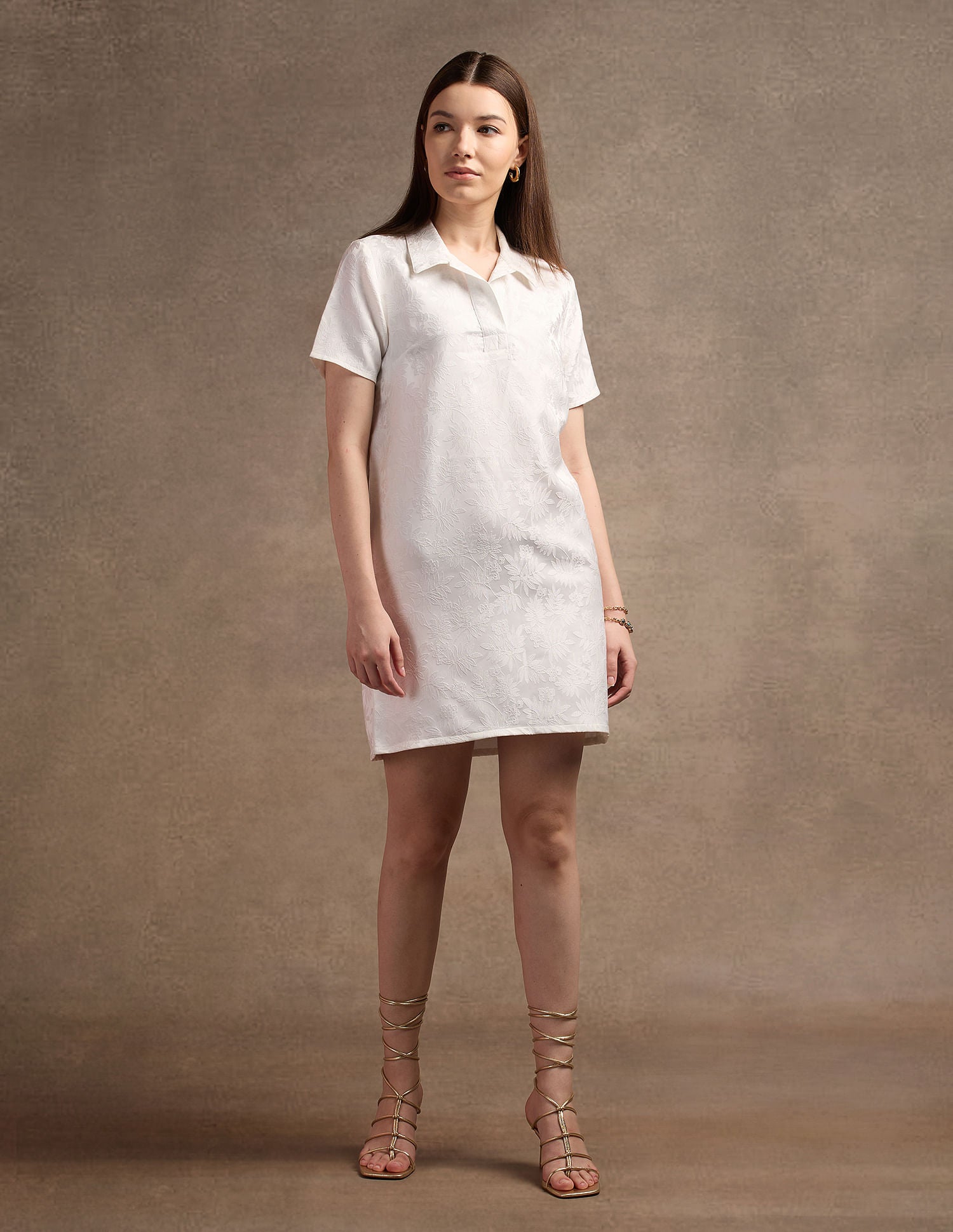 Polo Collar Jacquard Shift Dress White - U.S. POLO ASSN. | Large