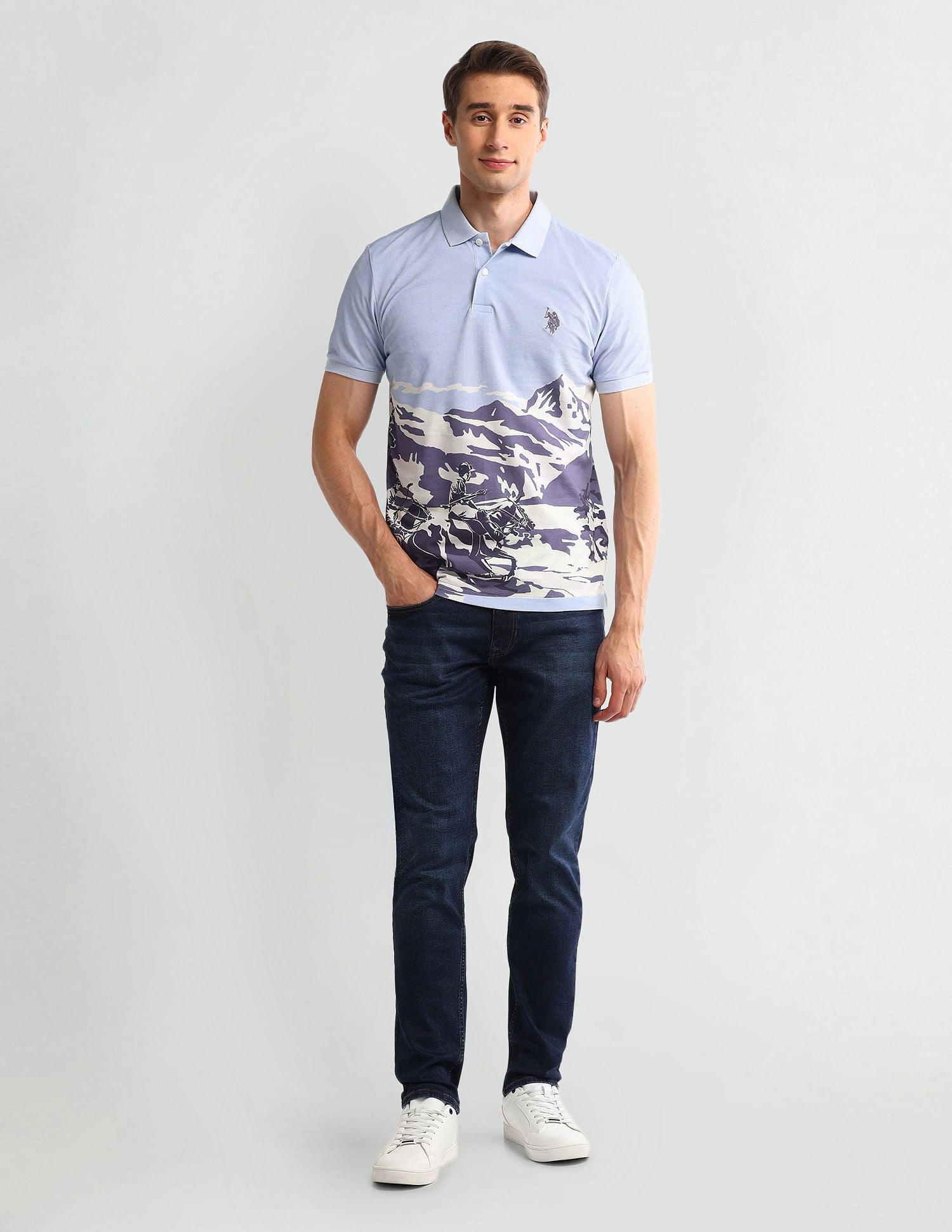 Muscle Fit Graphic Cotton Polo Shirt Blue - U.S. POLO ASSN. | Large