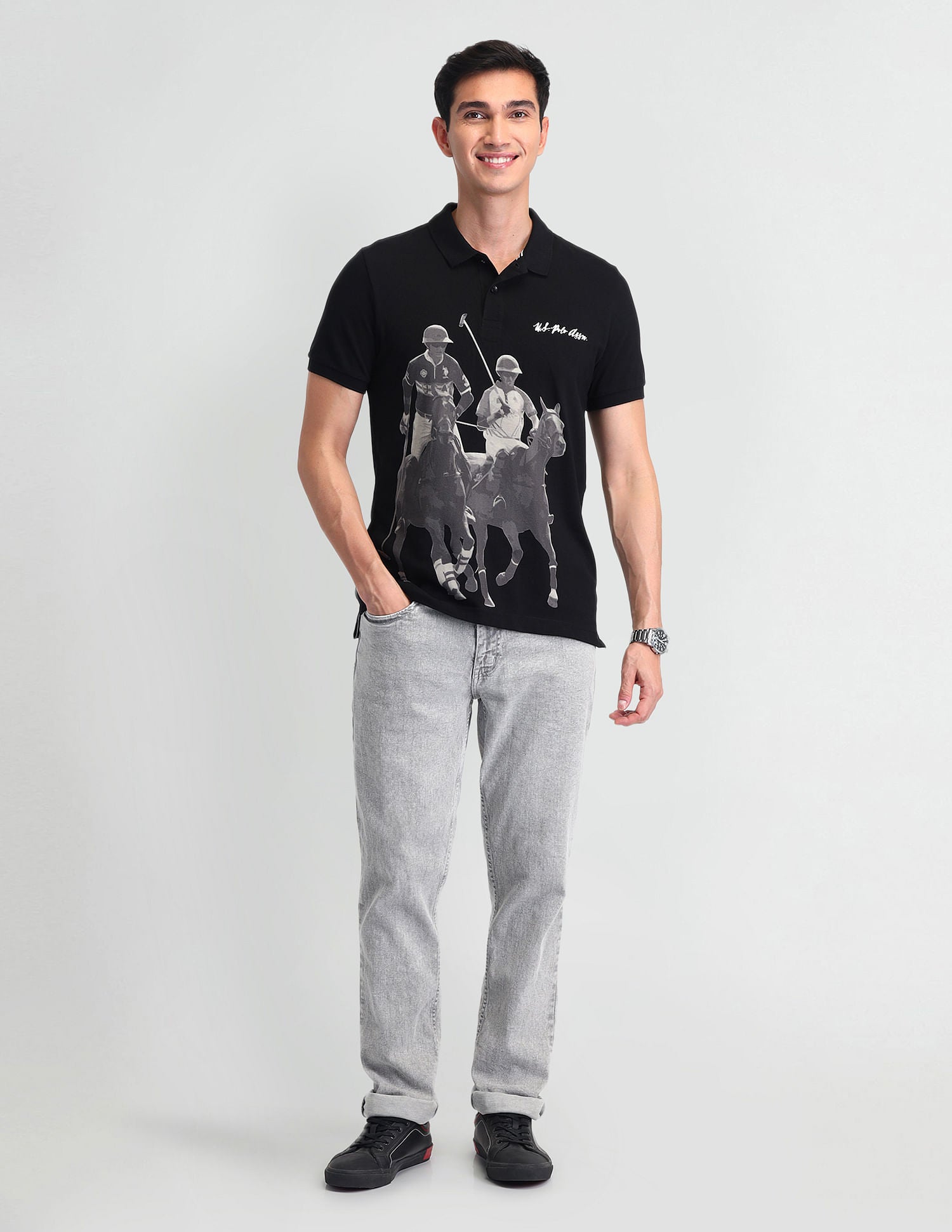 Outdoor Muscle Fit Brand Polo Shirt Black - U.S. POLO ASSN. | Large