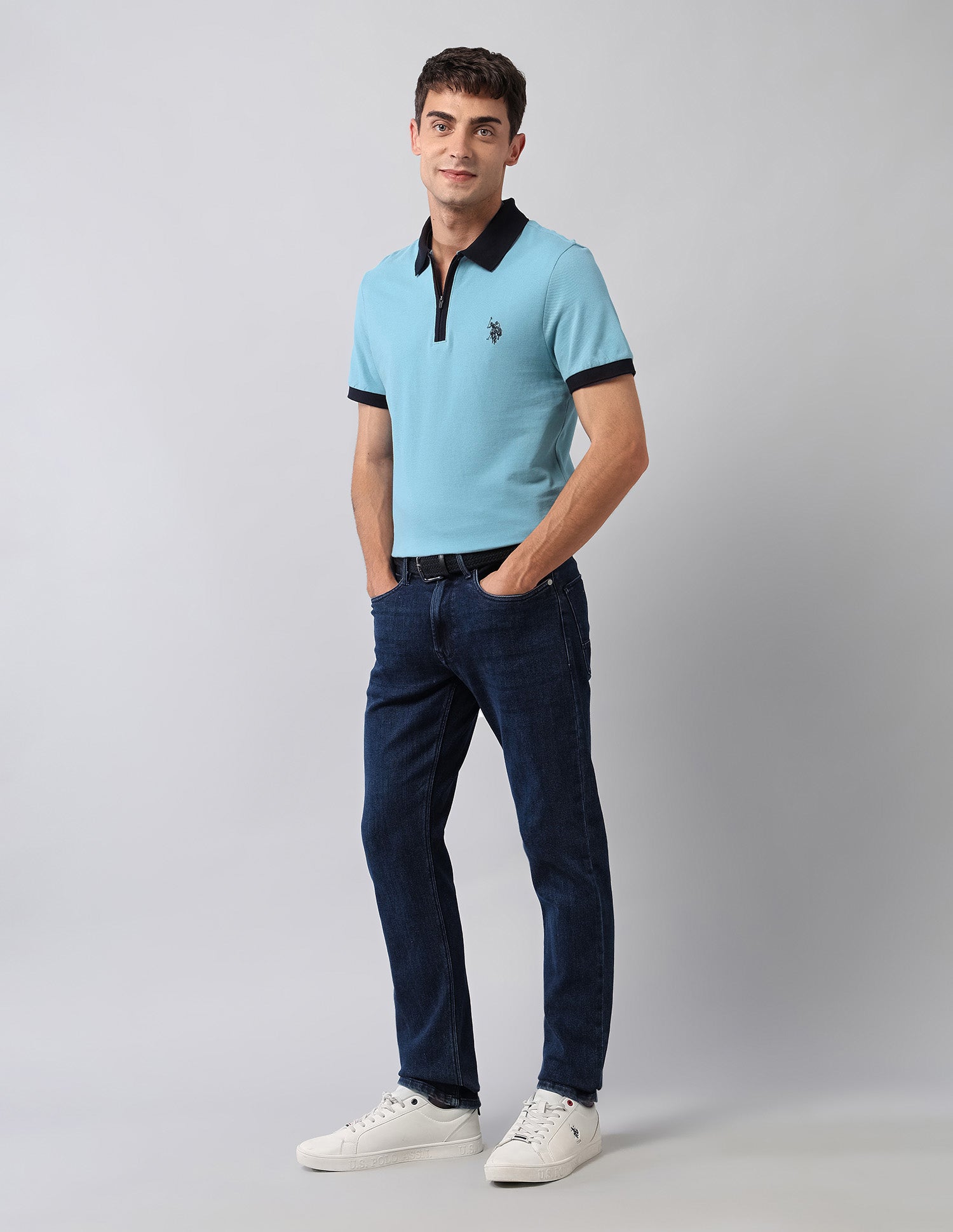 Pure Cotton Muscle Fit Polo Shirt Light Blue - U.S. Polo Assn. India | Large