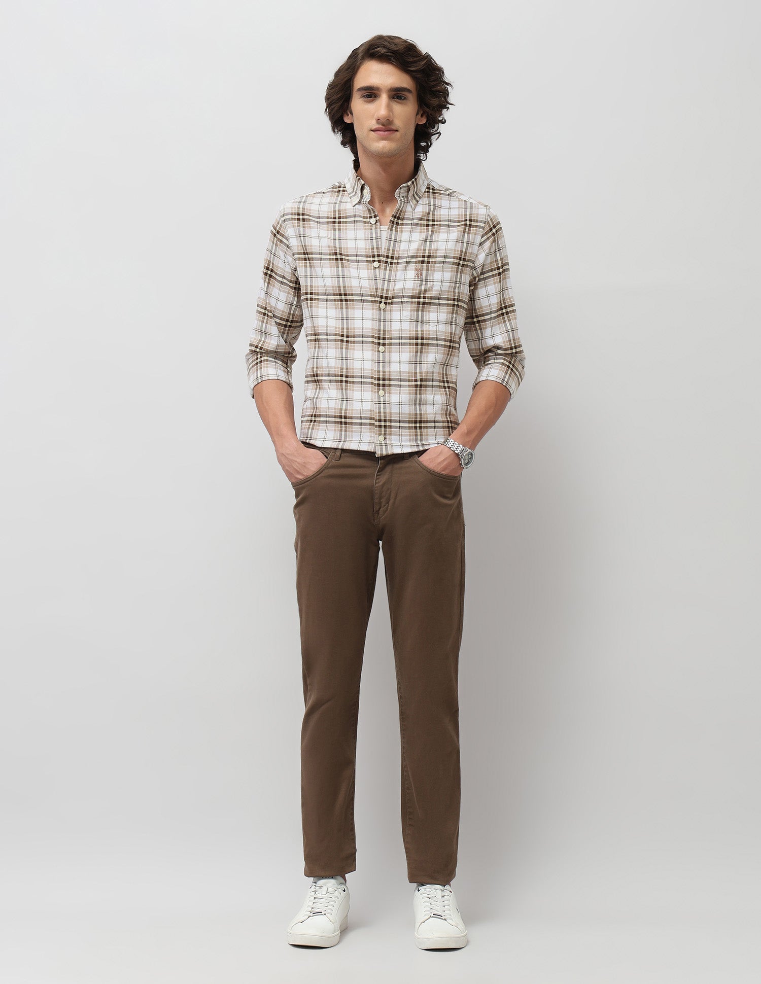 Plaid Checked Tailored Fit Shirt Beige - U.S. POLO ASSN. | Large