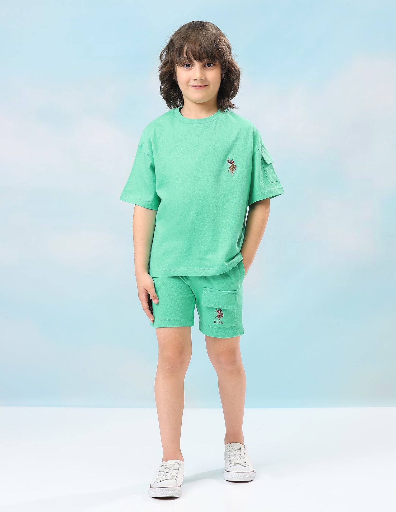 Solid Oversized Fit T-Shirt Light Green - U.S. Polo Assn. India | Large