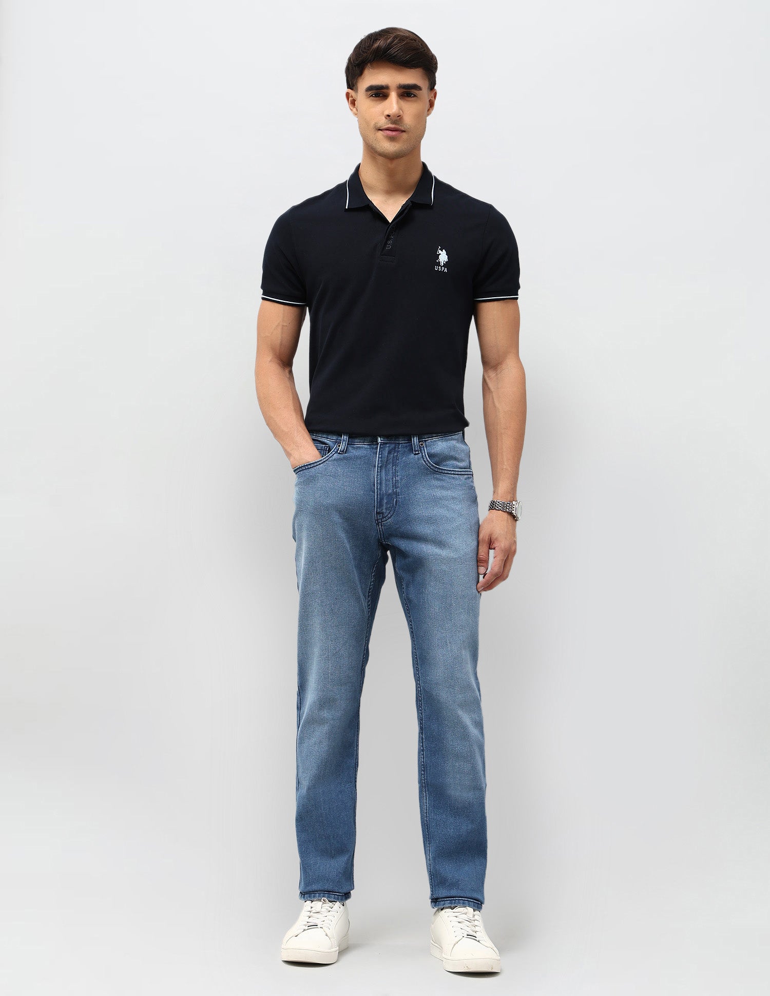 Brandon Slim Tapered Fit Blue Jeans Blue - U.S. Polo Assn. India | Large