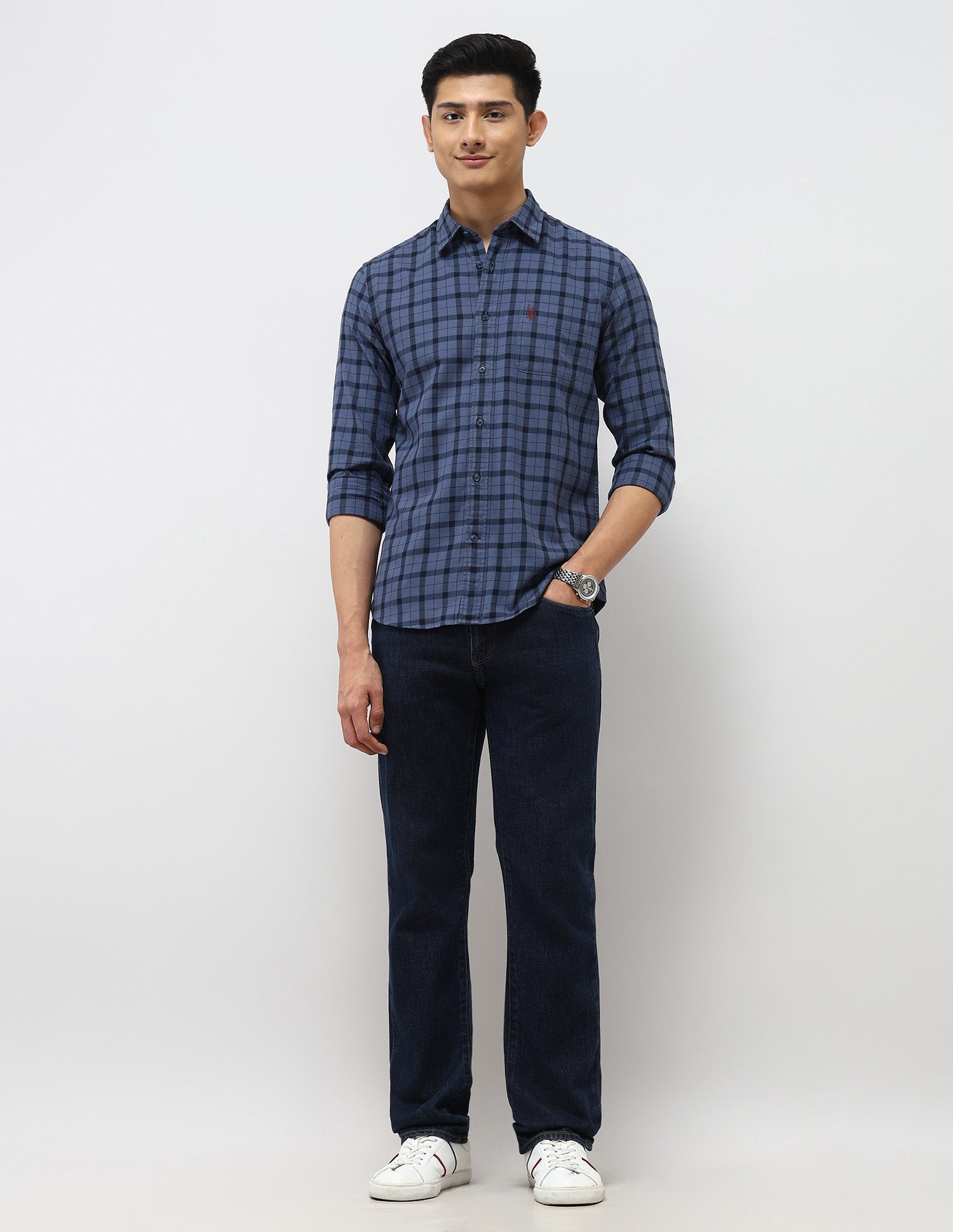 Grid Tattersall Checked Twill Shirt Dark Blue - U.S. POLO ASSN. | Large