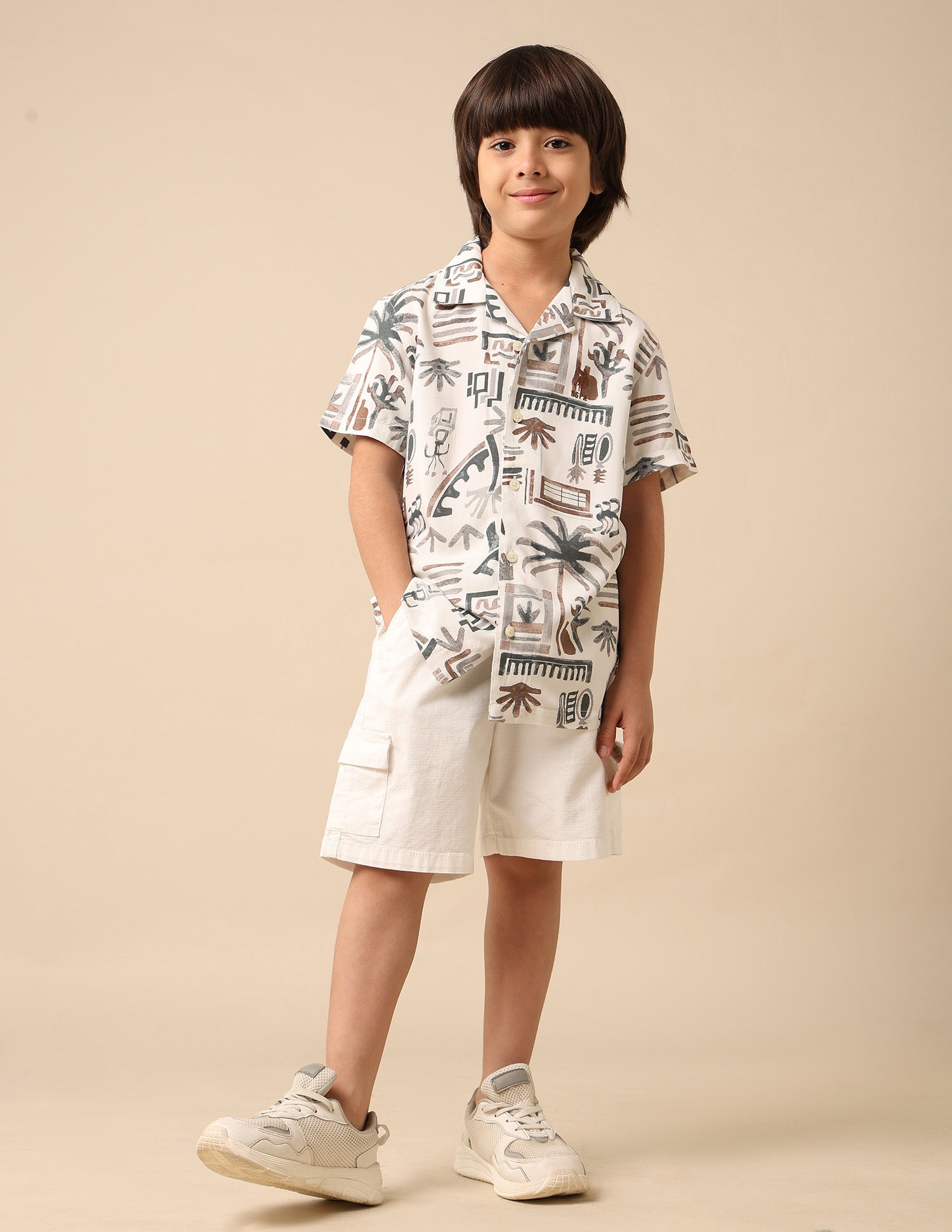 Boys Twill All Over Printed Shirt Off White - U.S. POLO ASSN. | Large