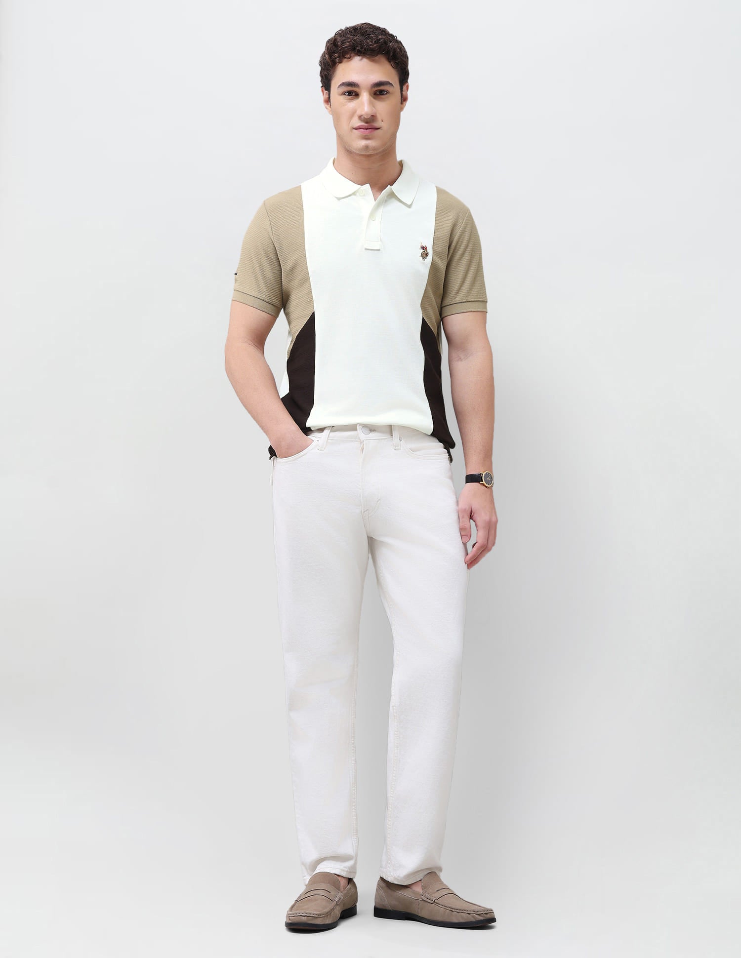 Colourblocked Slim Fit Polo Shirt Ivory - U.S. Polo Assn. India | Large