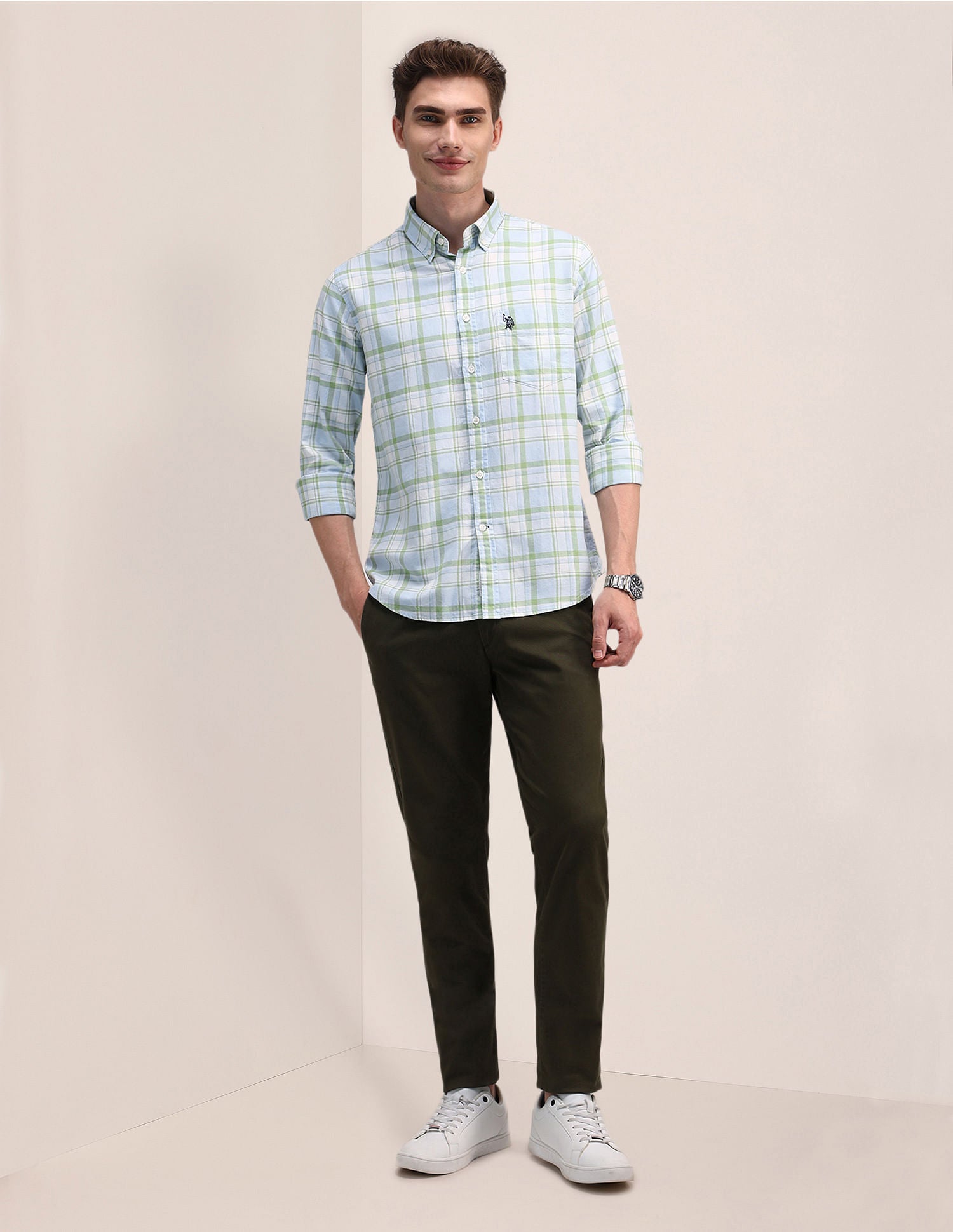 Tailored Fit Tartan Checked Shirt Green - U.S. Polo Assn. India | Large
