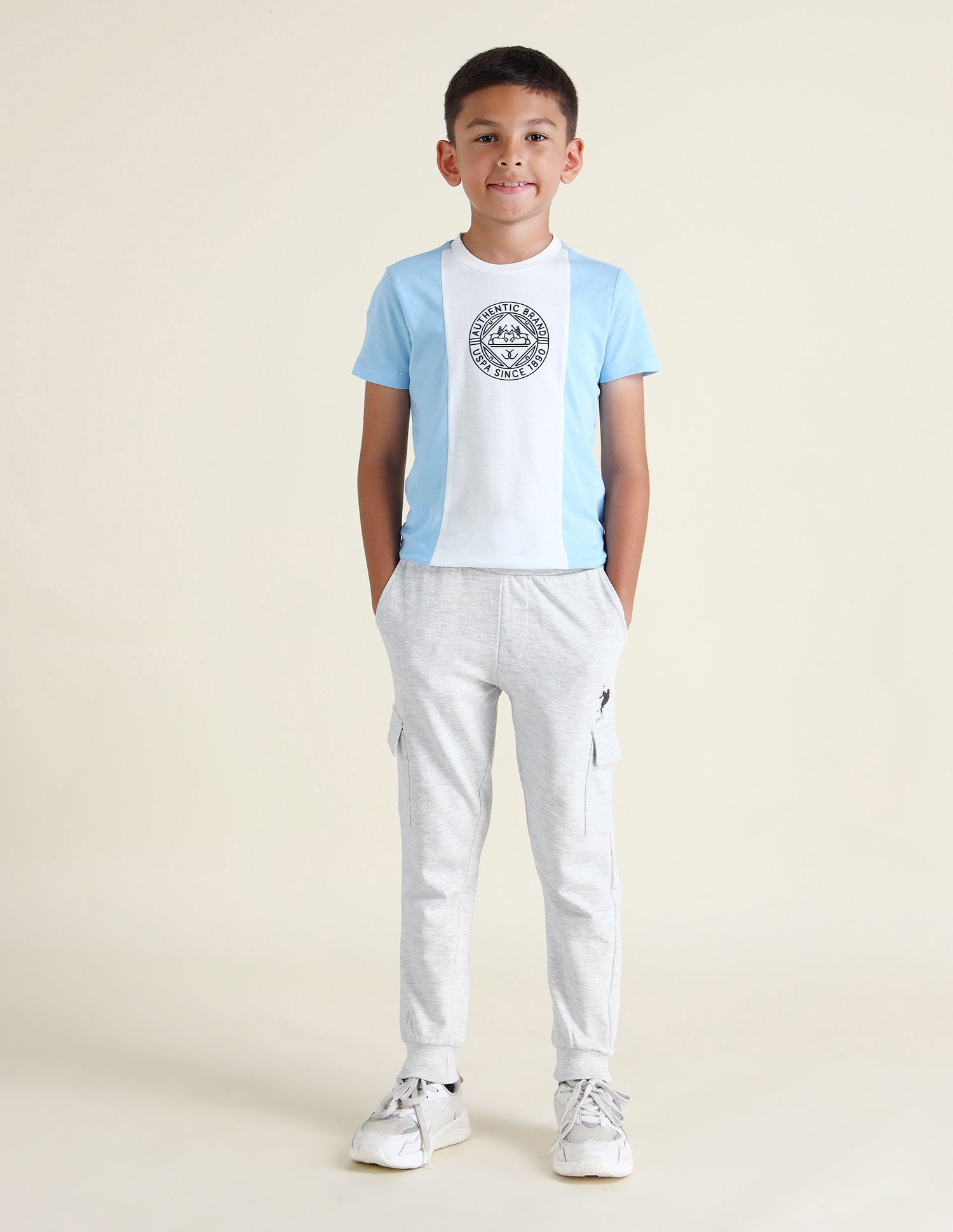 Boys Solid Regular Fit Joggers Light Grey - U.S. POLO ASSN. | Large