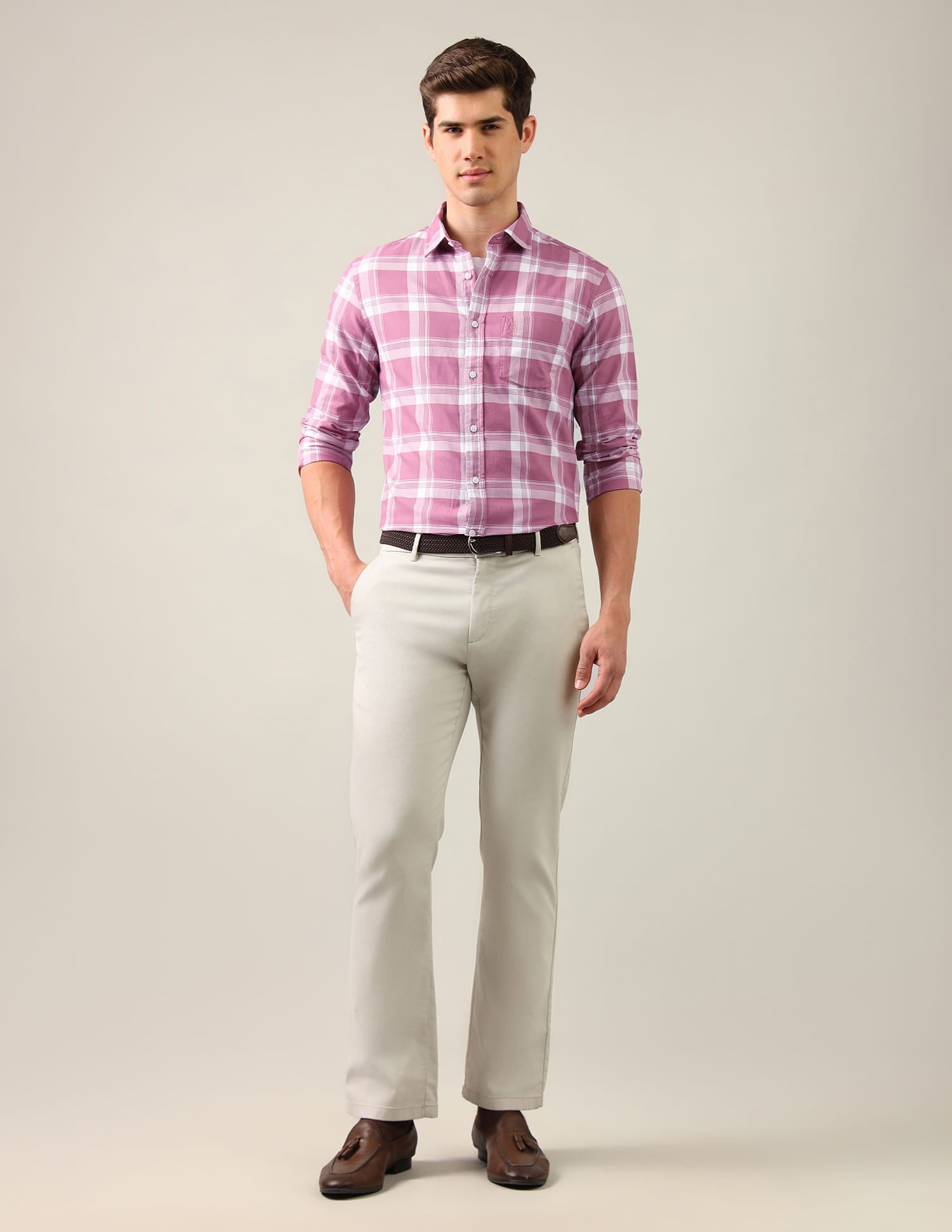 Grid Tattersall Checked Tailored Fit Shirt Pink - U.S. Polo Assn. India | Large