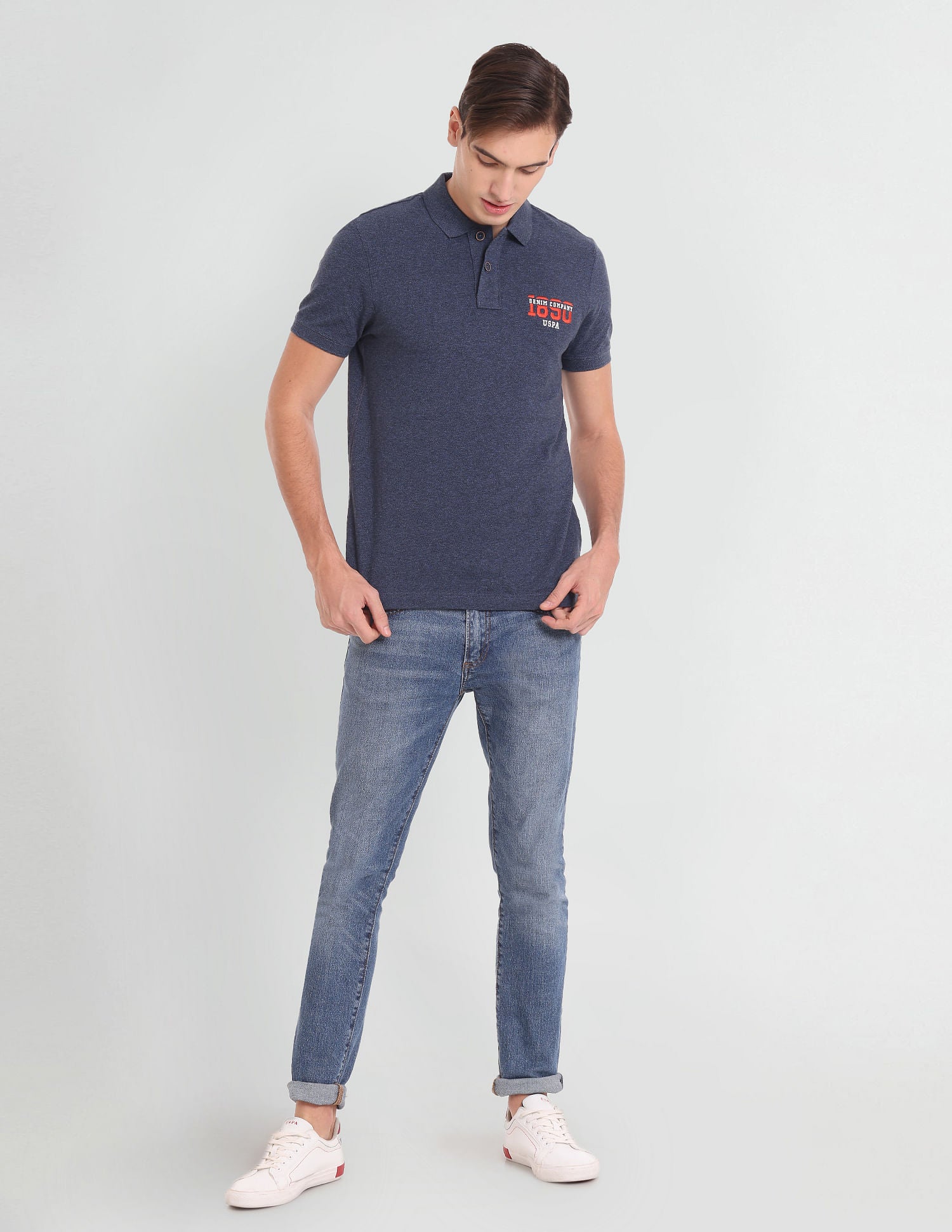 Iconic Heathered Polo Shirt Navy - U.S. POLO ASSN. | Large