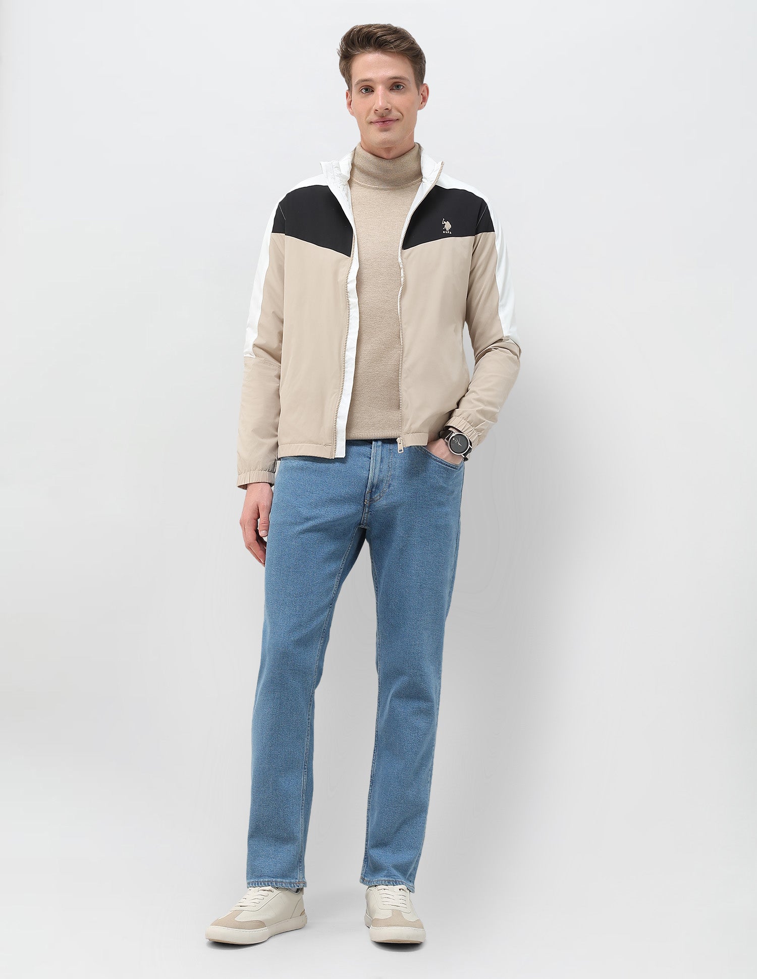 Colour Blocked Windcheater Jacket Beige - U.S. POLO ASSN. | Large