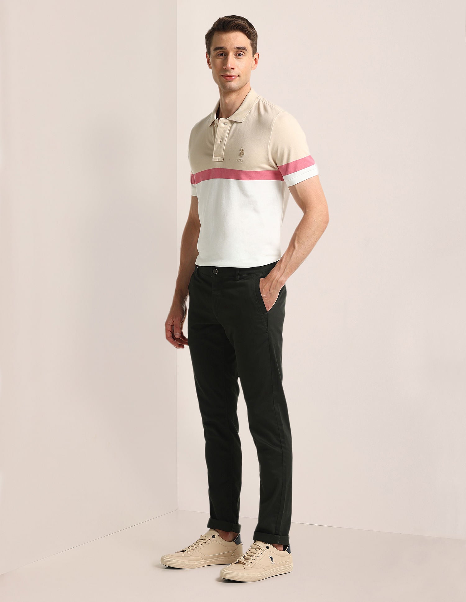 Denver Slim Fit Solid Trousers Olive - U.S. POLO ASSN. | Large