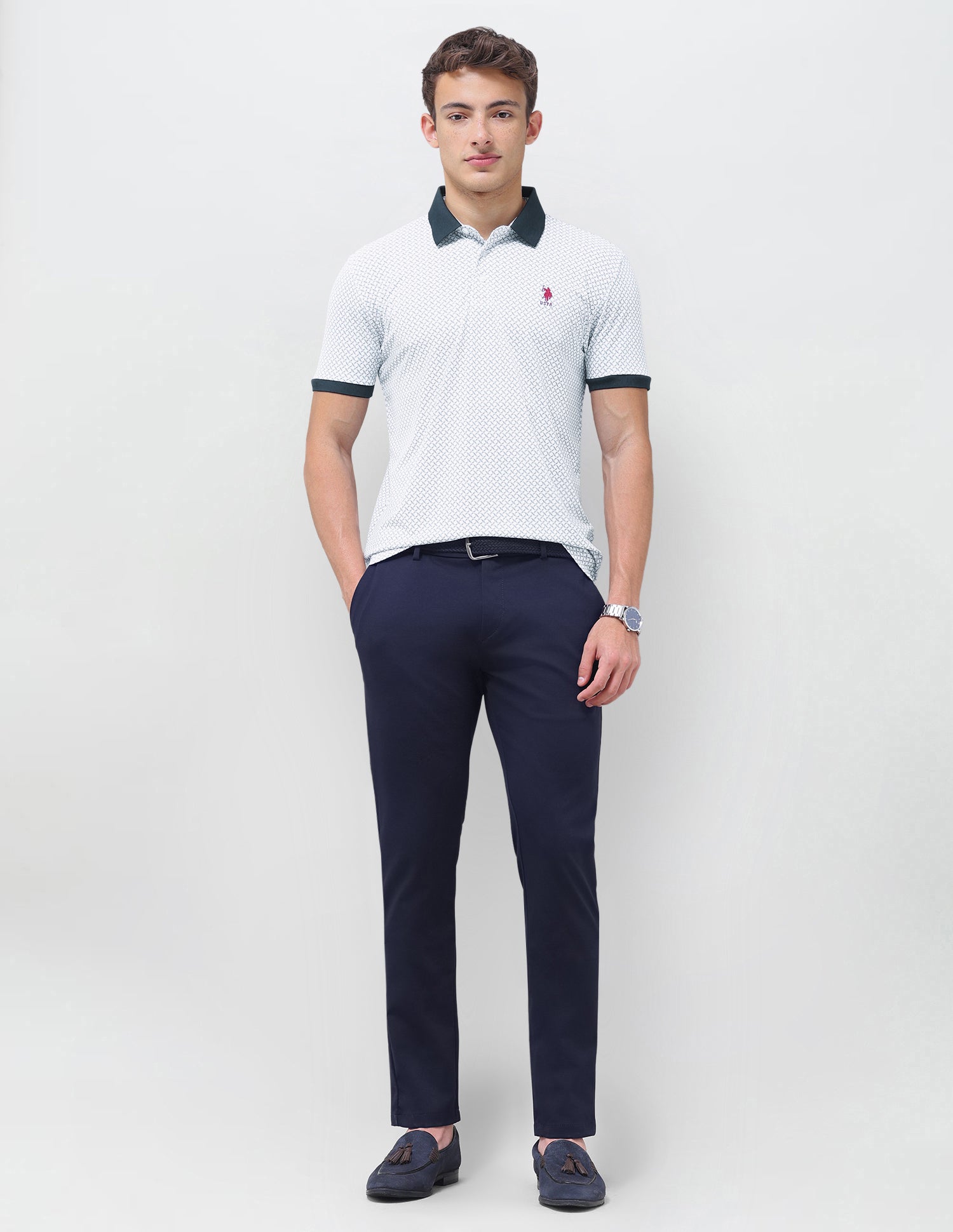 Geometric Printed Slim Fit Polo Shirt White - U.S. Polo Assn. India | Large