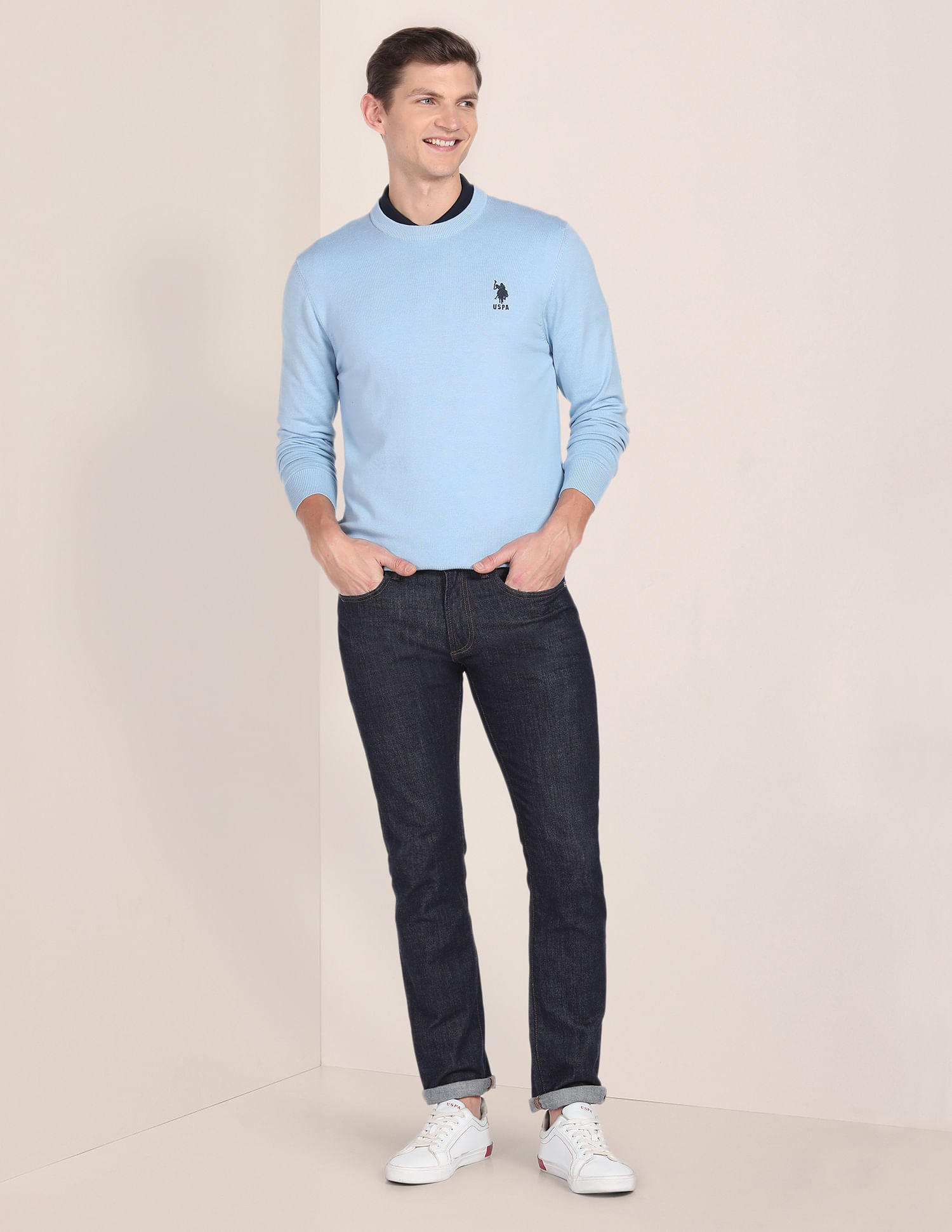 Crew Neck Solid Sweater Light Blue - U.S. POLO ASSN. | Large