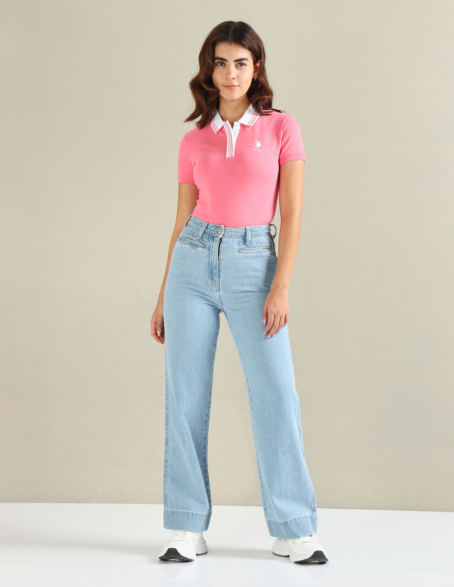 Striped Collar Pique Polo Shirt Pink - U.S. POLO ASSN. | Large