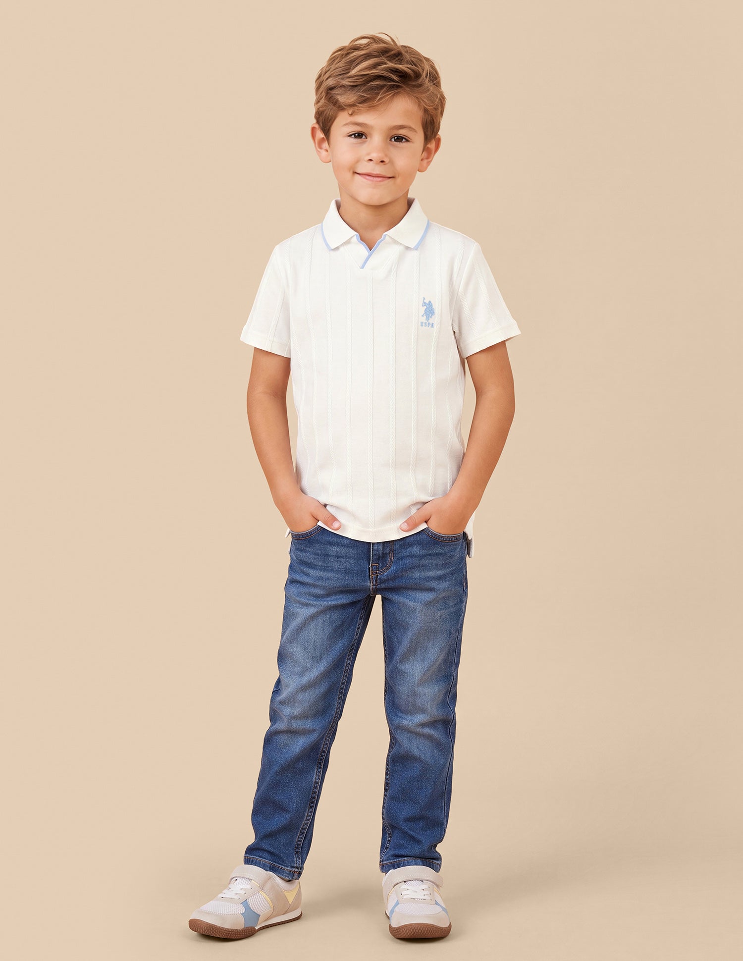 Vertical Striped Patterned Knit Polo Shirt Off White - U.S. Polo Assn. India | Large