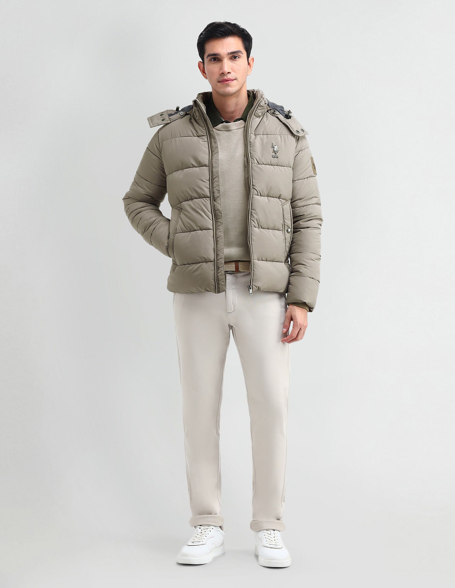 Regular Fit Solid Puffer Jackets Mousse - U.S. POLO ASSN. | Large