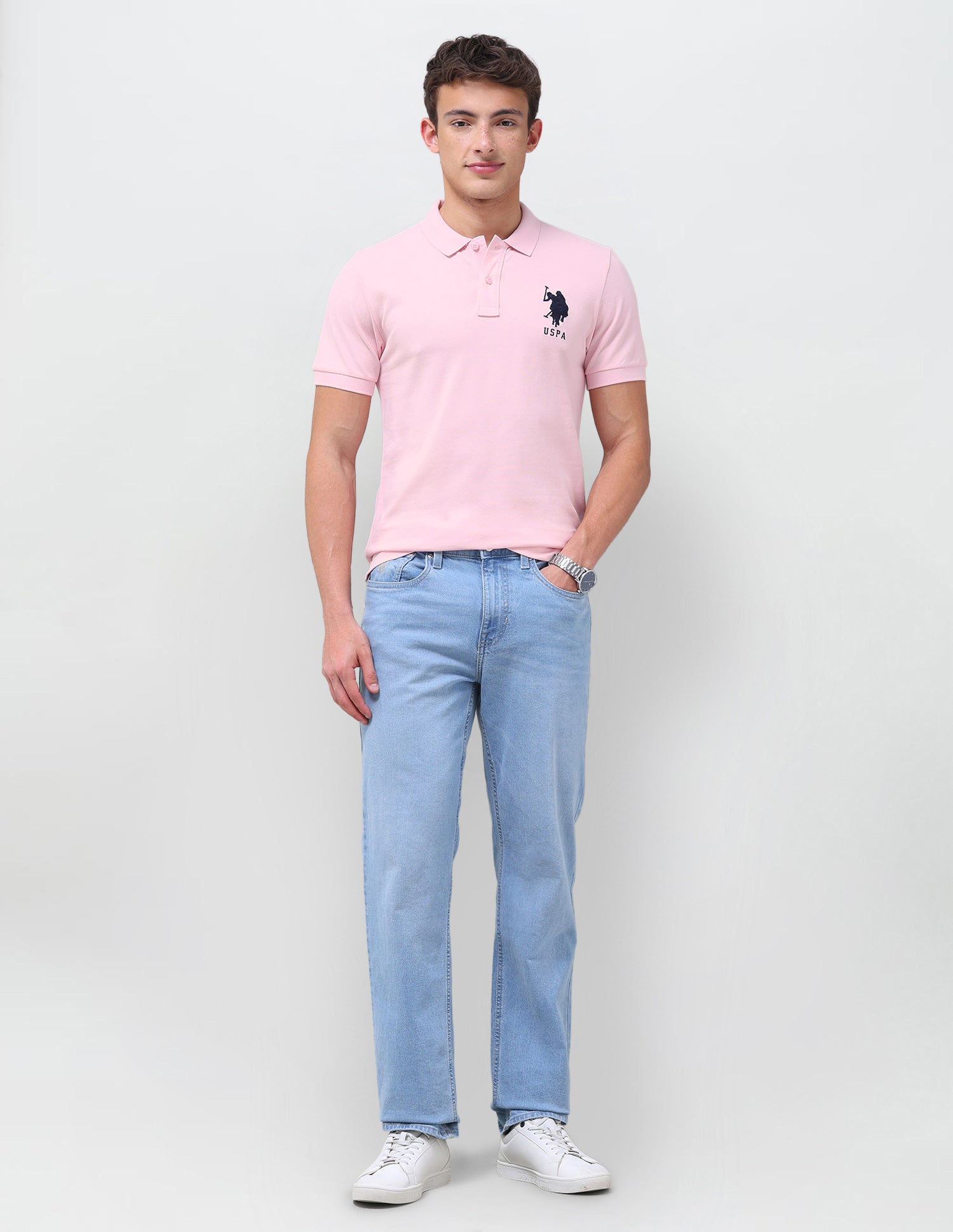Solid Regular Fit Polo Shirt Light Pink - U.S. Polo Assn. India | Large